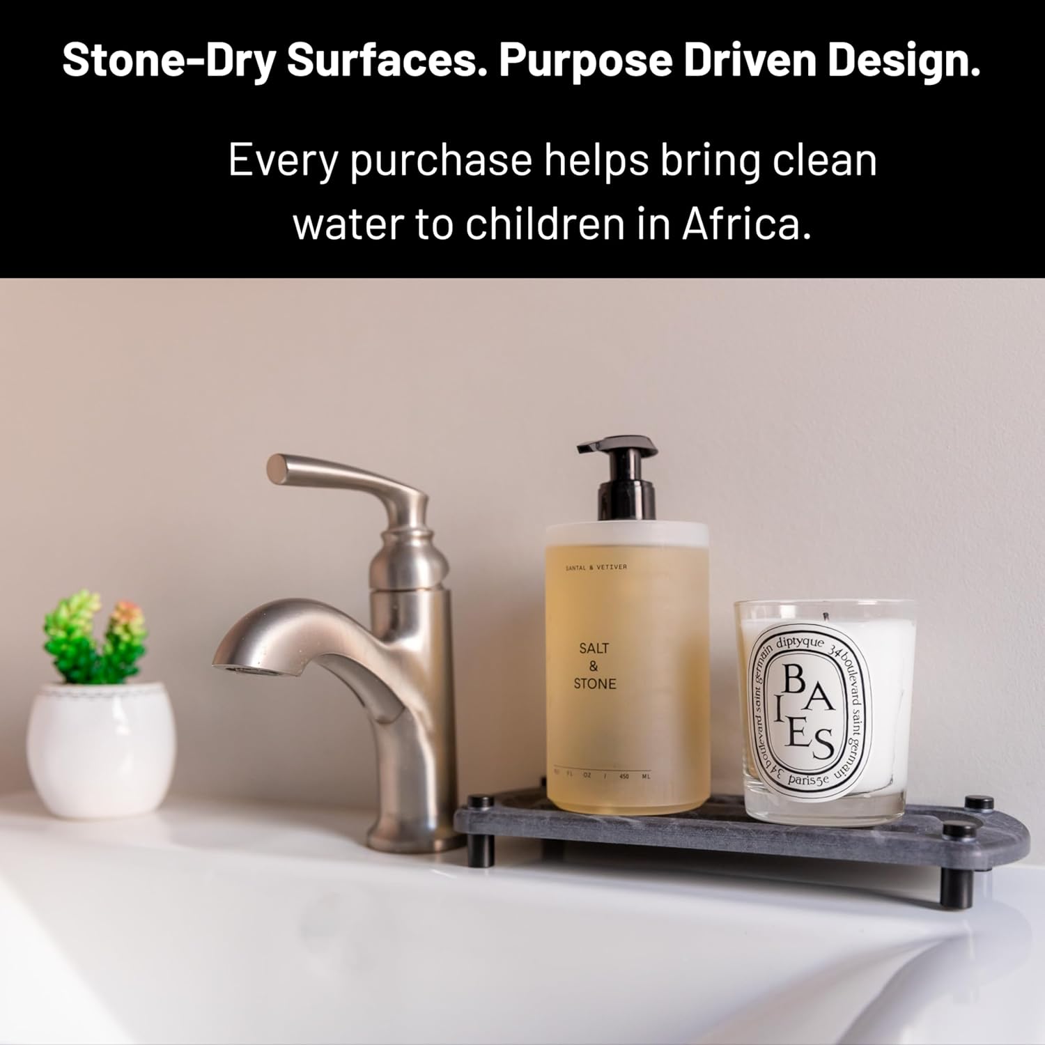 Premium Sink Caddy – Water-Absorbing Diatomaceous Earth Tray for Sink, Elevated Stainless Steel Feet, Non-Toxic, Fast-Drying, Kitchen or Bathroom