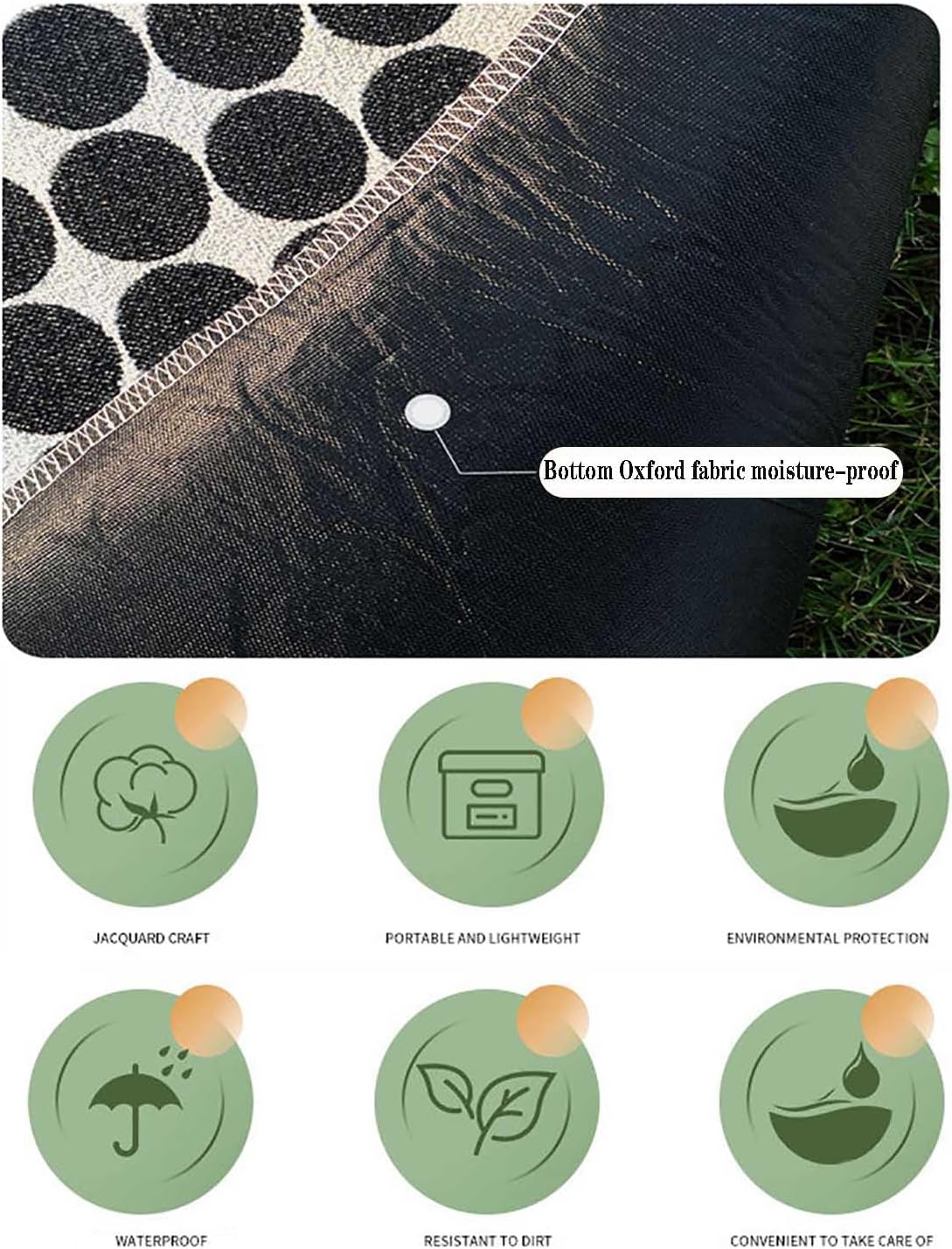 Large Picnic Blanket, Lightweight Waterproof Travel Blanket, Sandproof Beach Blanket, Foldable and Washable, Great for Camping, Outdoors, Festivals, Park Trips,Black,150x200cm/60 x80