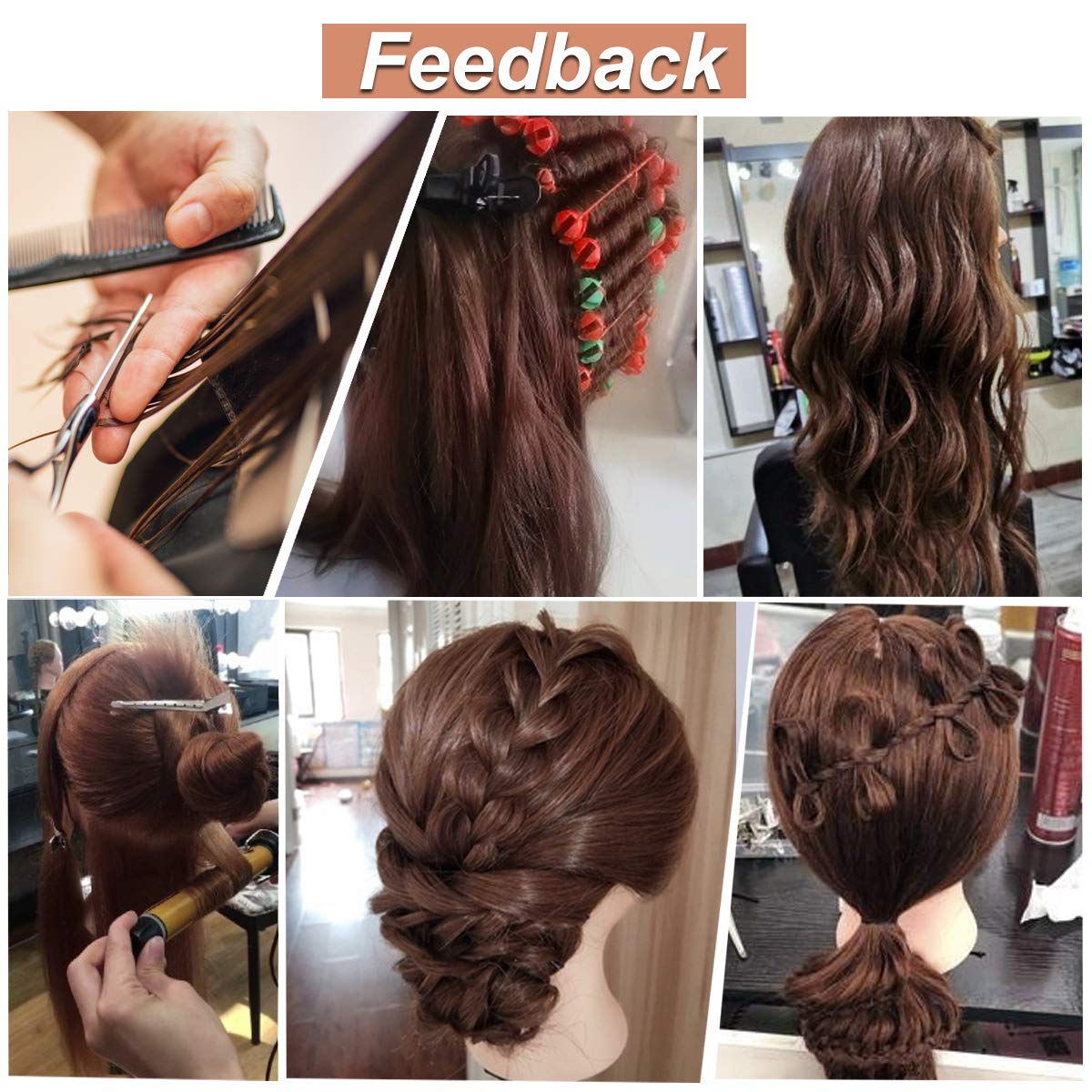 MYSWEETY Mannequin Head with 80% Real Human Hair, 23.5" Styling Training Head Manikin Cosmetology Head Hair Hairdressing Makeup Practice Doll Head with Clamp Holder and Tools