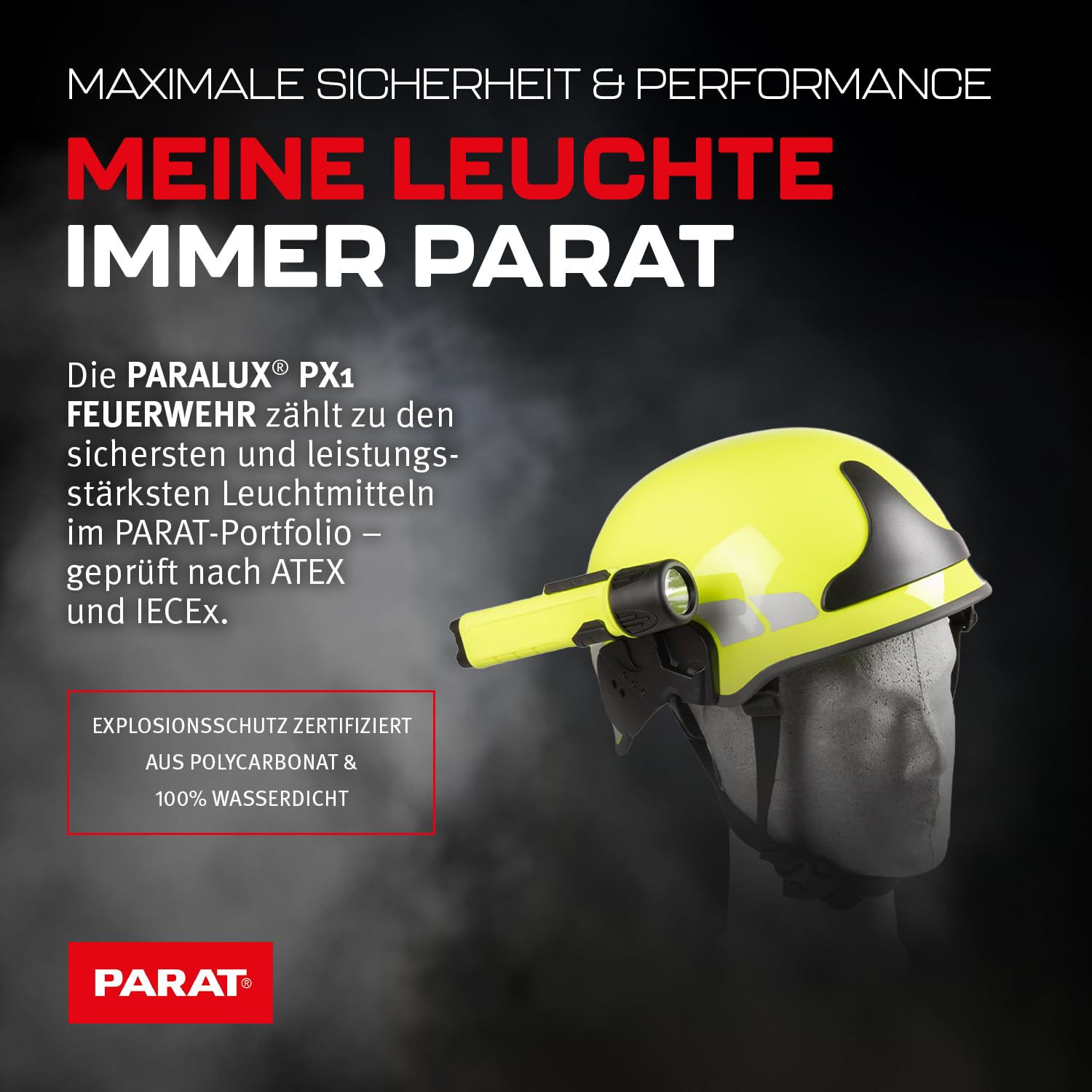 PARAT PARALUX® PX1 FEUERWEHR Set für Schuberth F300 Rechts | LED Arbeitsleuchte mit 120 Lumen | EX-geschützte LED Taschenlampe | Wasserdichte Helmlampe | inkl. Batterien, Adapter & Halterung