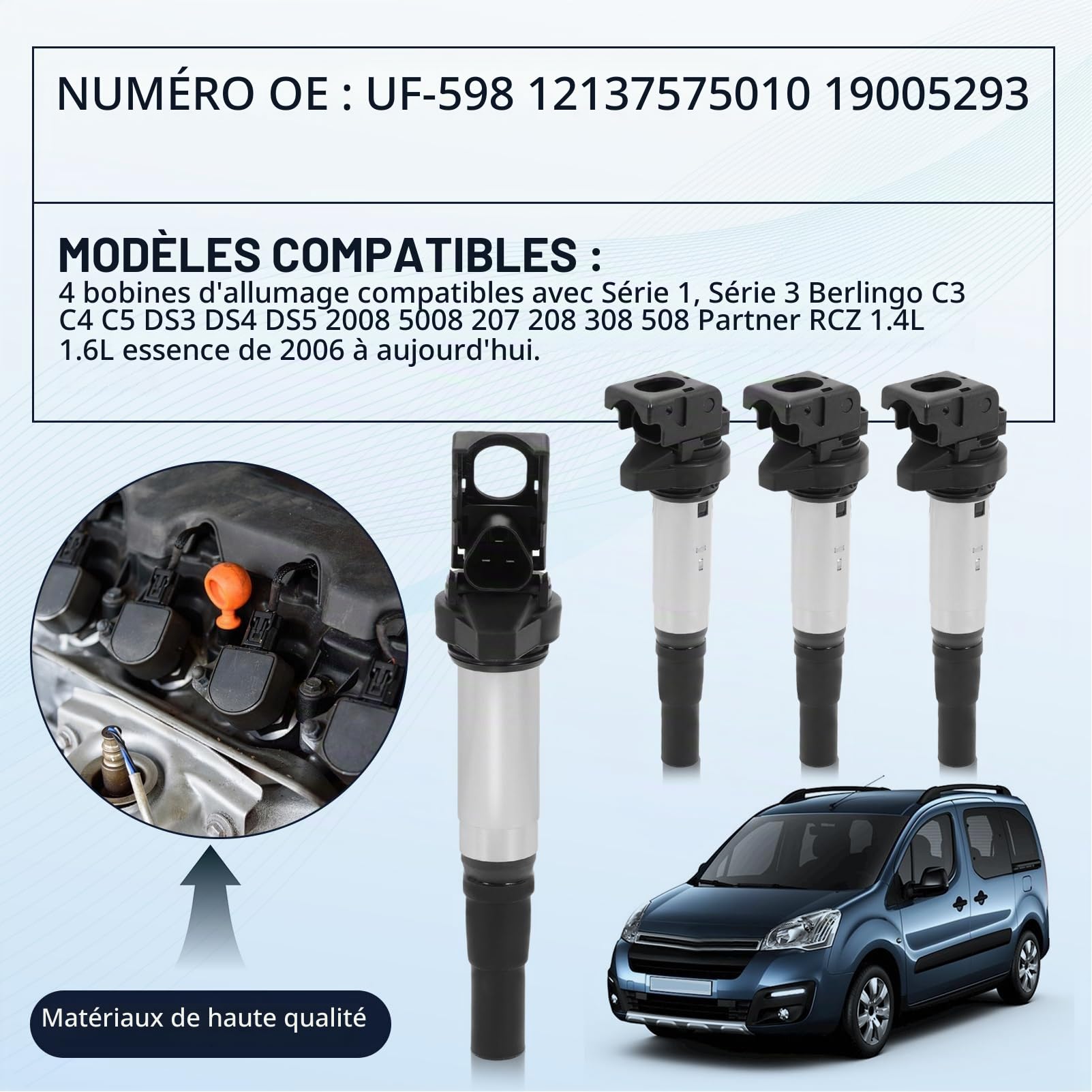 12137575010 4x Bobines d'allumage pour DS3 DS4 DS5 207 308 M.ini Cooper
