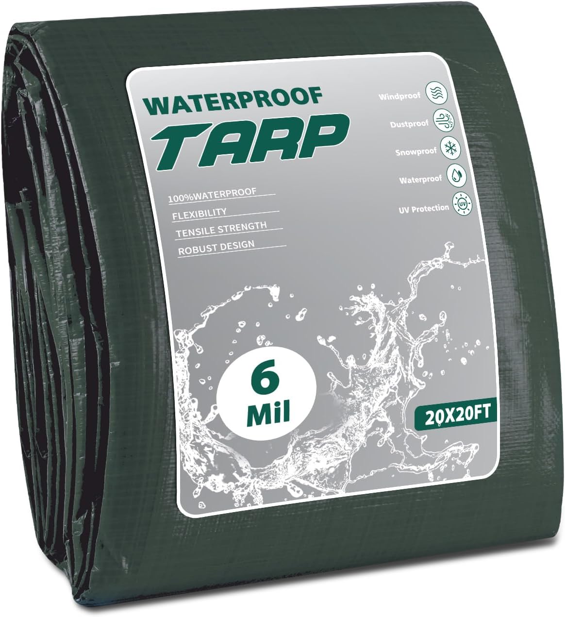 Tarps Heavy Duty Waterproof 20×20FT, 6 Mil Waterproof Tarp Grommets and Reinforced Edges, Tarpaulin Cover for Outdoor Camping, Deck, Roof, Pool, Tent, Boat, RV,Included Utility Rope