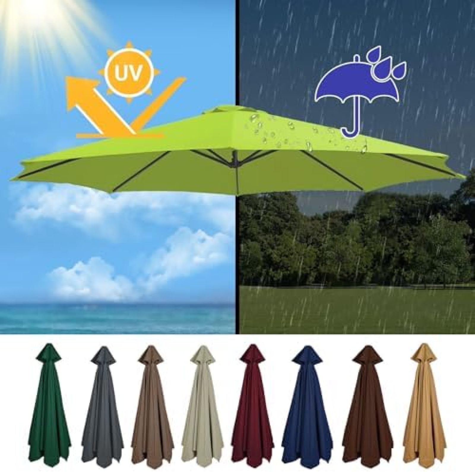 Parasol de Rechange Housses Pour Parasols de Jardin, 8 Bras, 4,0 m, Protection Uv, Convient Pour Terrasse Et Plage