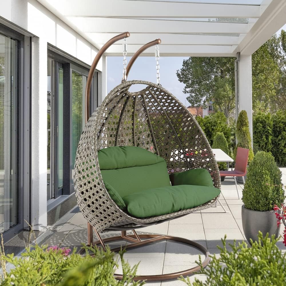 Ladybug Double Seater 2 Seater Hammock Swing Chair with Stand and Cushion for Patio Balcony Garden Terrace Living Room Relaxing Chair Powder Coated Color : Brown+Dark Green