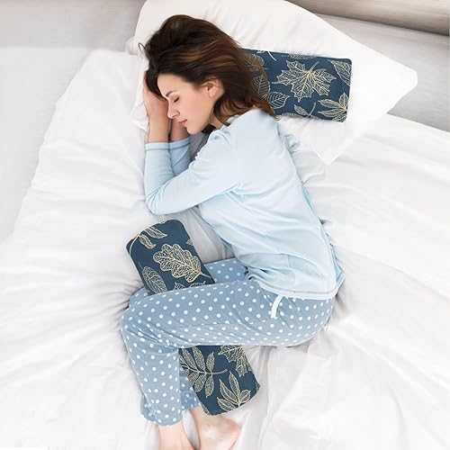 Miniatura 6 de KLL Almohada cilíndrica decorativa cilíndrica con cremallera y hojas de otoño doradas sobre azul, tamaño Queen, rollo cervical, almohada cilíndrica,