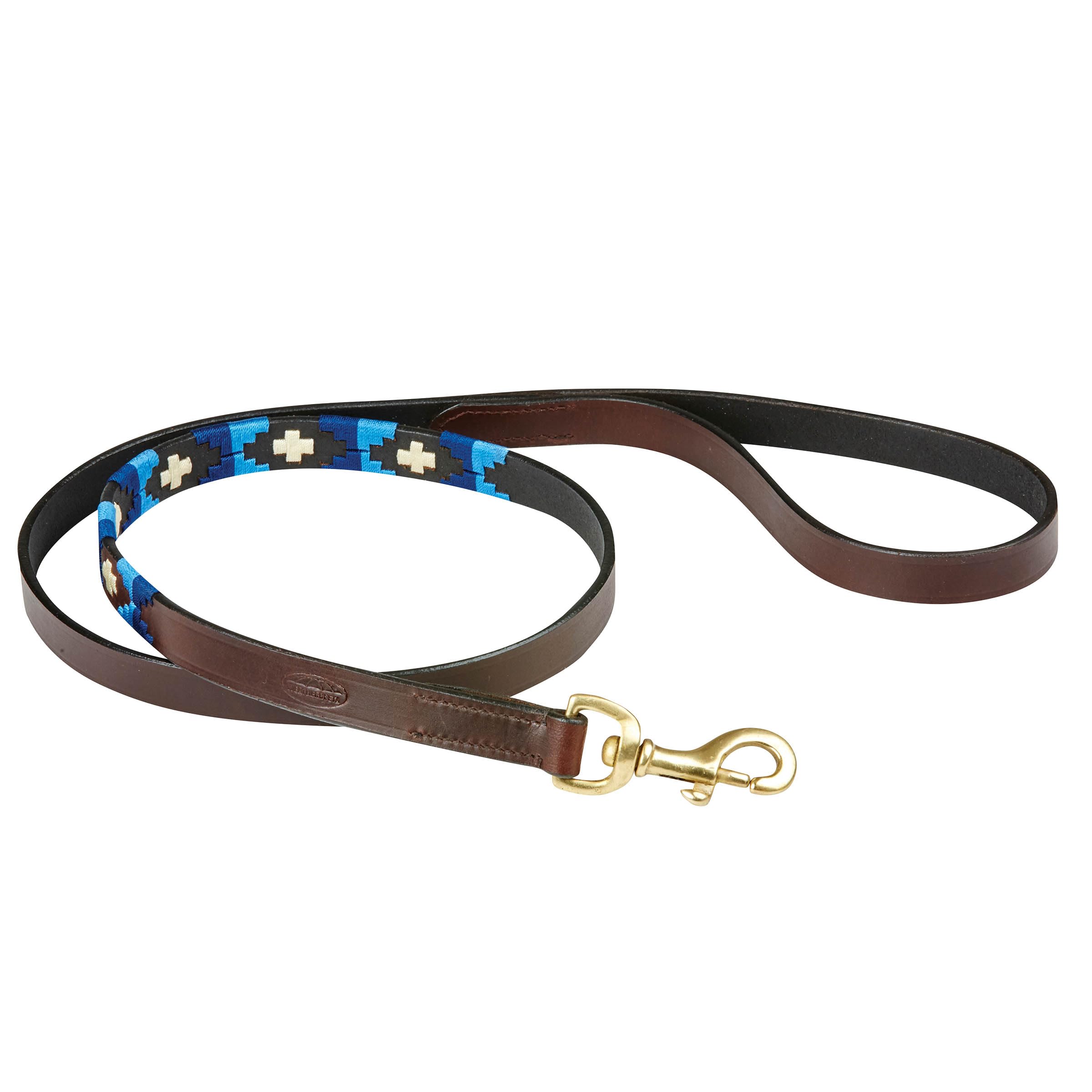 WeatherBeeta Polo Leather Dog Lead, Cowdray Brown/Blue/Blue, Medium