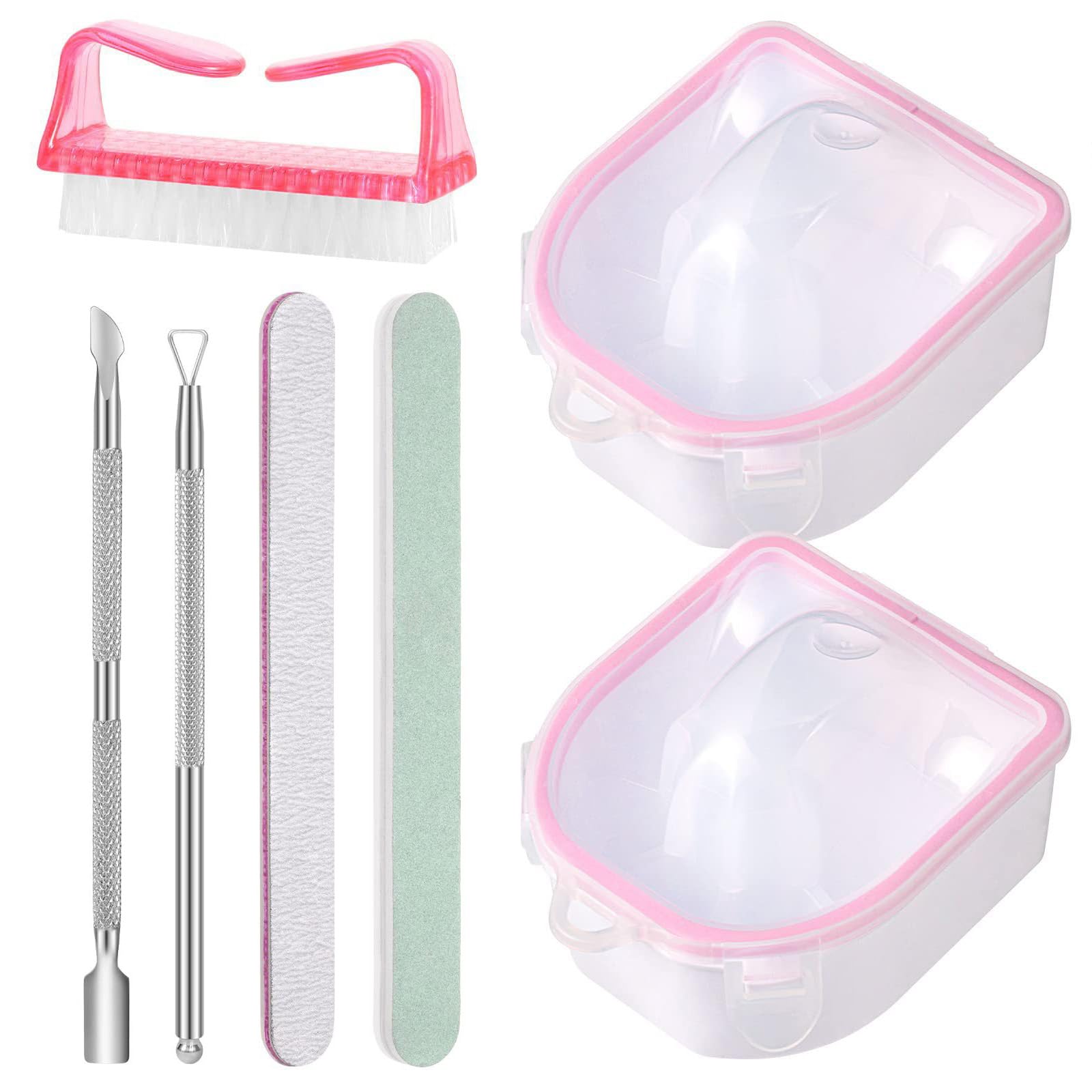 nuanzhiyuan Nails Soaking Bowl,Gel Nails Polish Remover Kits,Dip Powder Remover Tool,Brush,Cuticle Pusher,Cuticle Peeler,Nails File