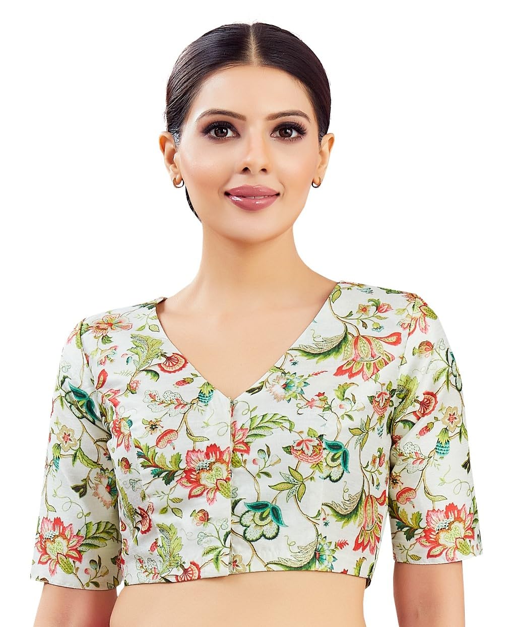 STUDIO Shringaar Women's Multi Coloured Printed V-Neck Saree Blouse