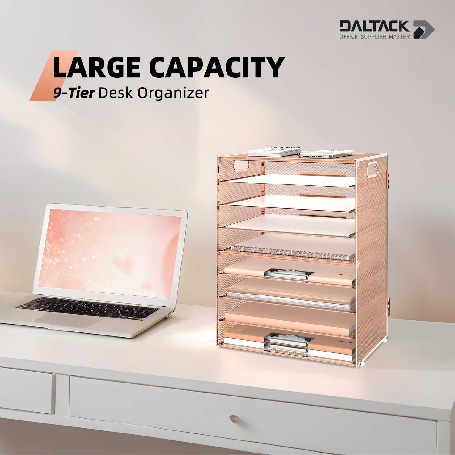 9-Tier Metal Paper Tray Desk Organizer With Handles, Desk Letter Organizer