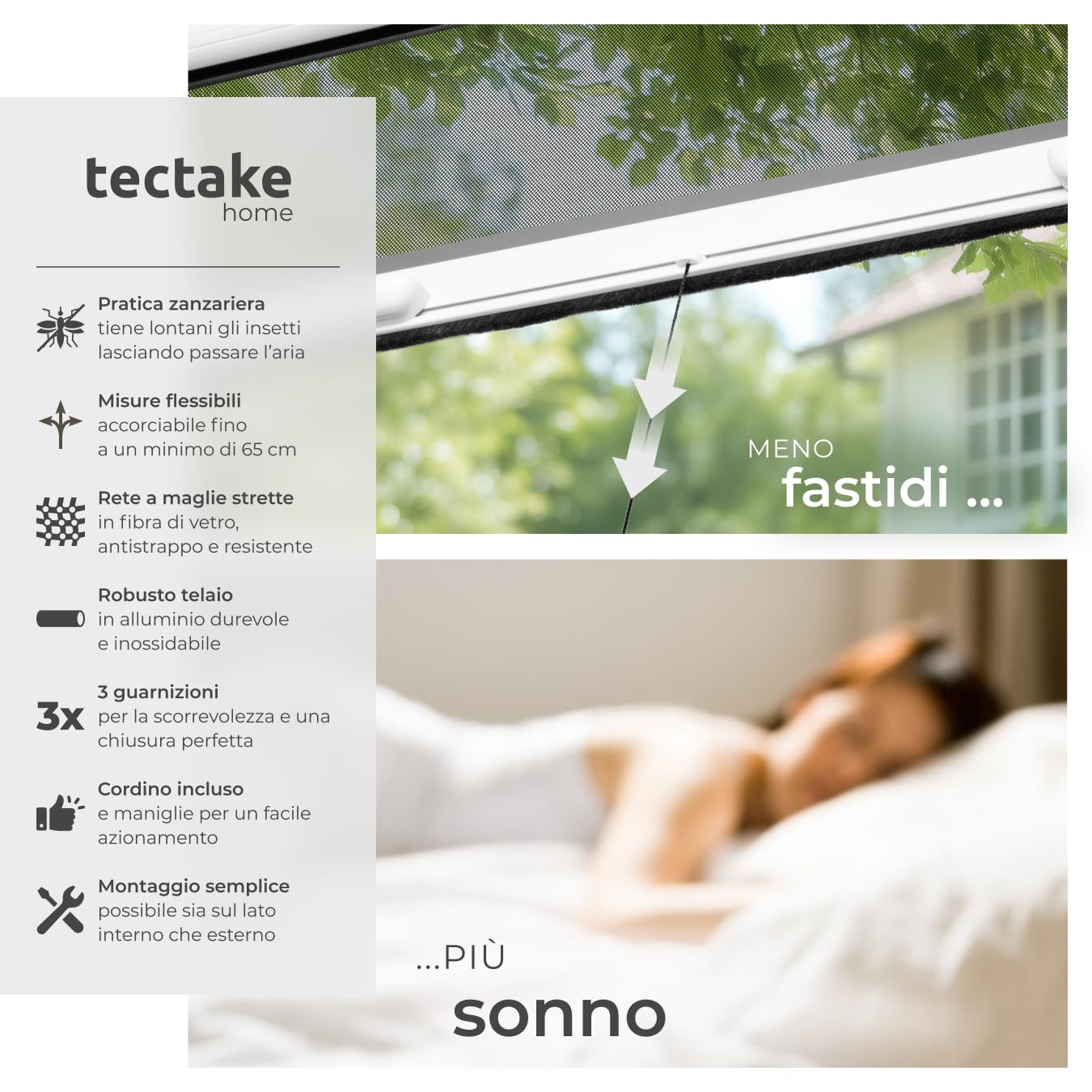 tectake® Zanzariera a Rullo Universale, Cassettone e Profili in Alluminio, Regolabile, Rete UV Resistante, Rullo Avvolgibile, Spazzolini Paraspifferi Inclusi - 110x160 cm