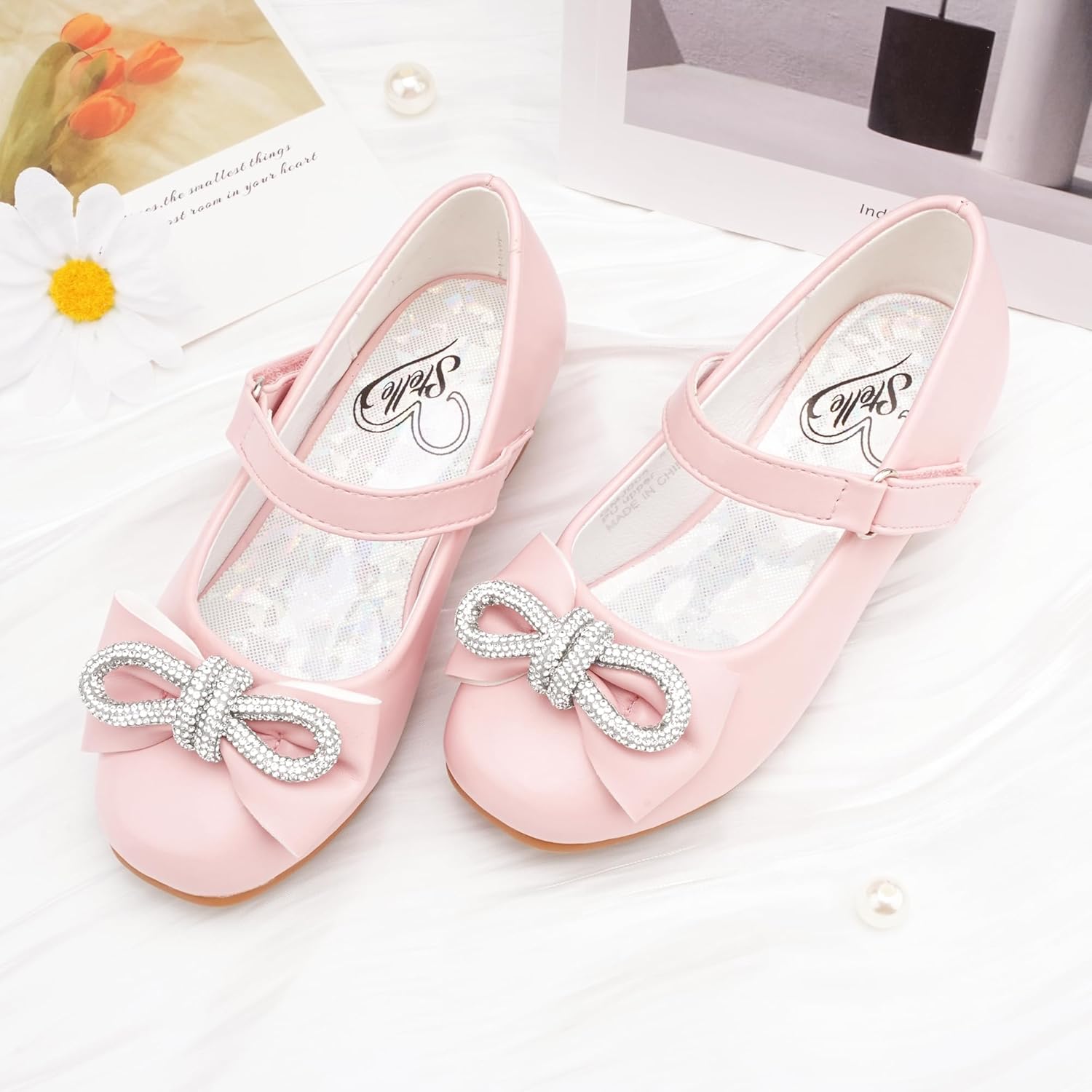 Stelle Girls Dress Shoes Flower Girls Wedding Party Low Heels with Bow for Toddler and Kids - Image 7