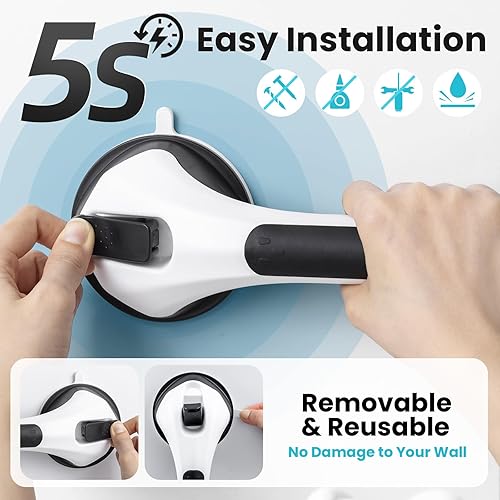 Miniatura 4 de TAILI - Barras de sujeción para la bañera y la ducha con ventosa, paquete de 2 unidades, resistente, removible, sin taladro, impermeable, seguridad