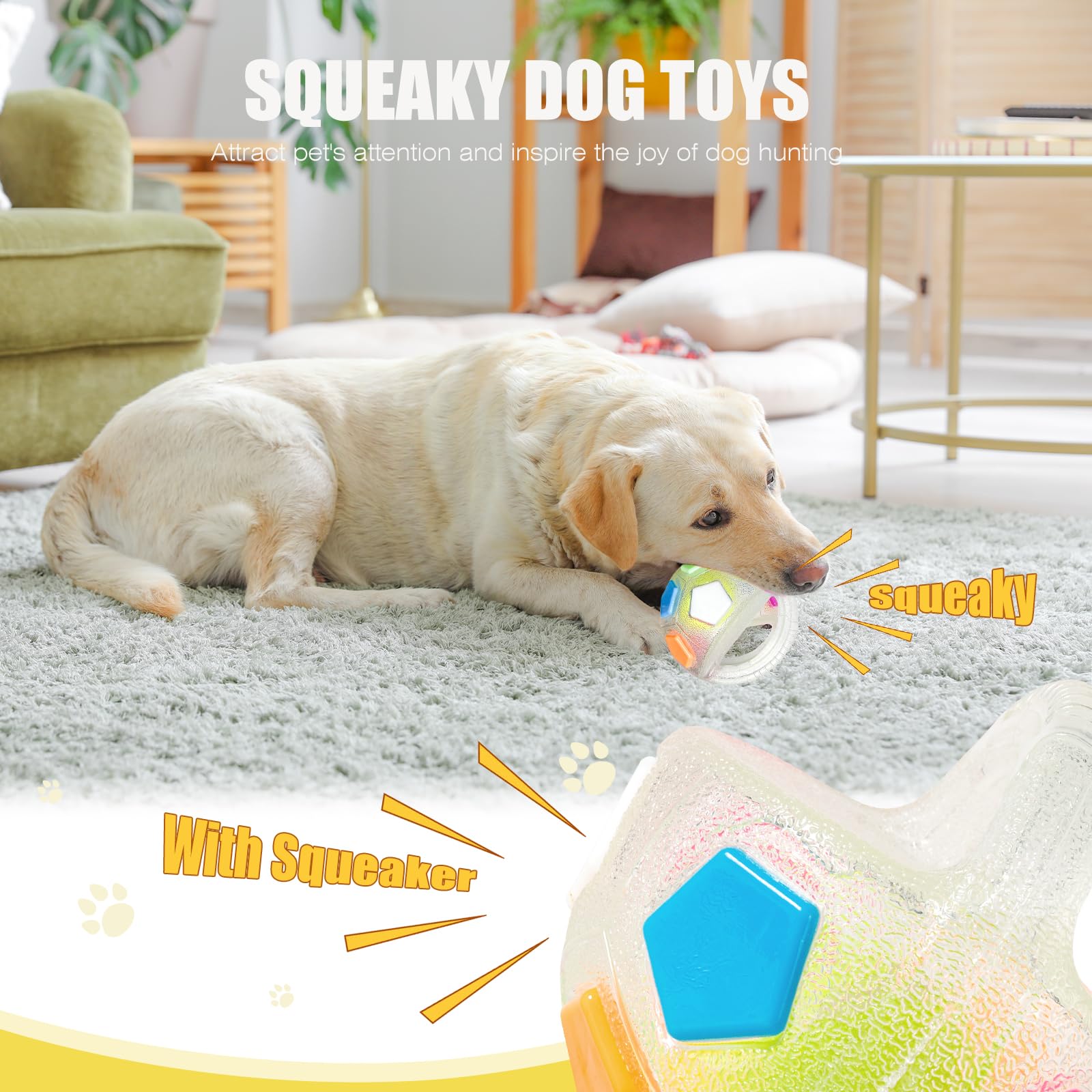 YOOGAO Pet Dog Toy Ball with Handle, Toss and Fetch Play, Interactive Ball for Dogs Playing Squeaky Floating (Transparent) - Image 4