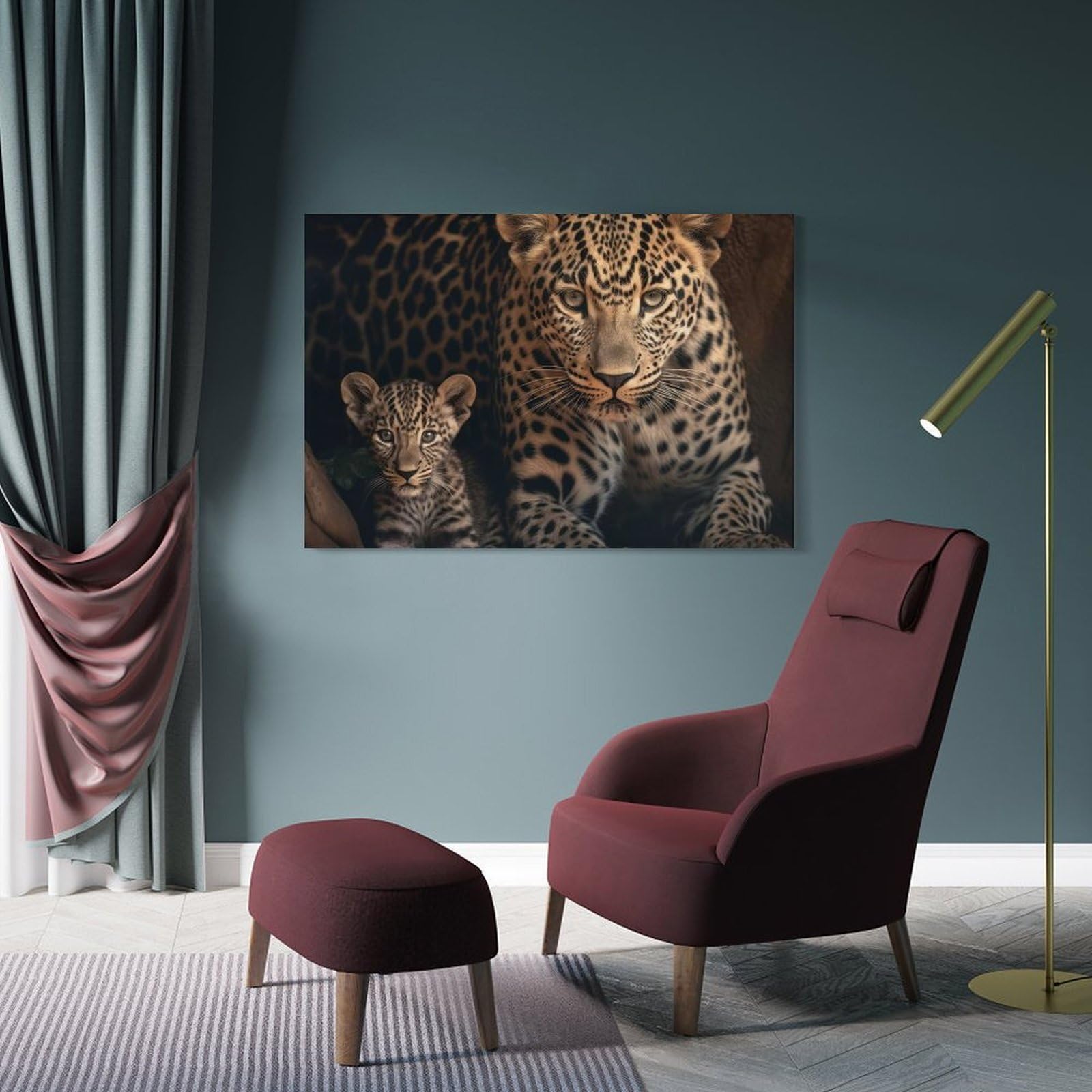 Junmoney Leopard With Cub Decorative Wall Artwork 20x30inch(50x75cm), for Living Room, Bedroom, Office Or Hallway, Decorative Artwork with Broad Appeal