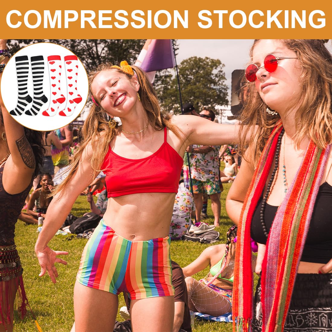 Calze a Compressione per Donne e Uomo, 2 Paia Calze Compressione Uomo E Donna, Calze a Compressione form cuore, Sport Calzini a Compressione per Sportive, Corsa, Giri in Bici