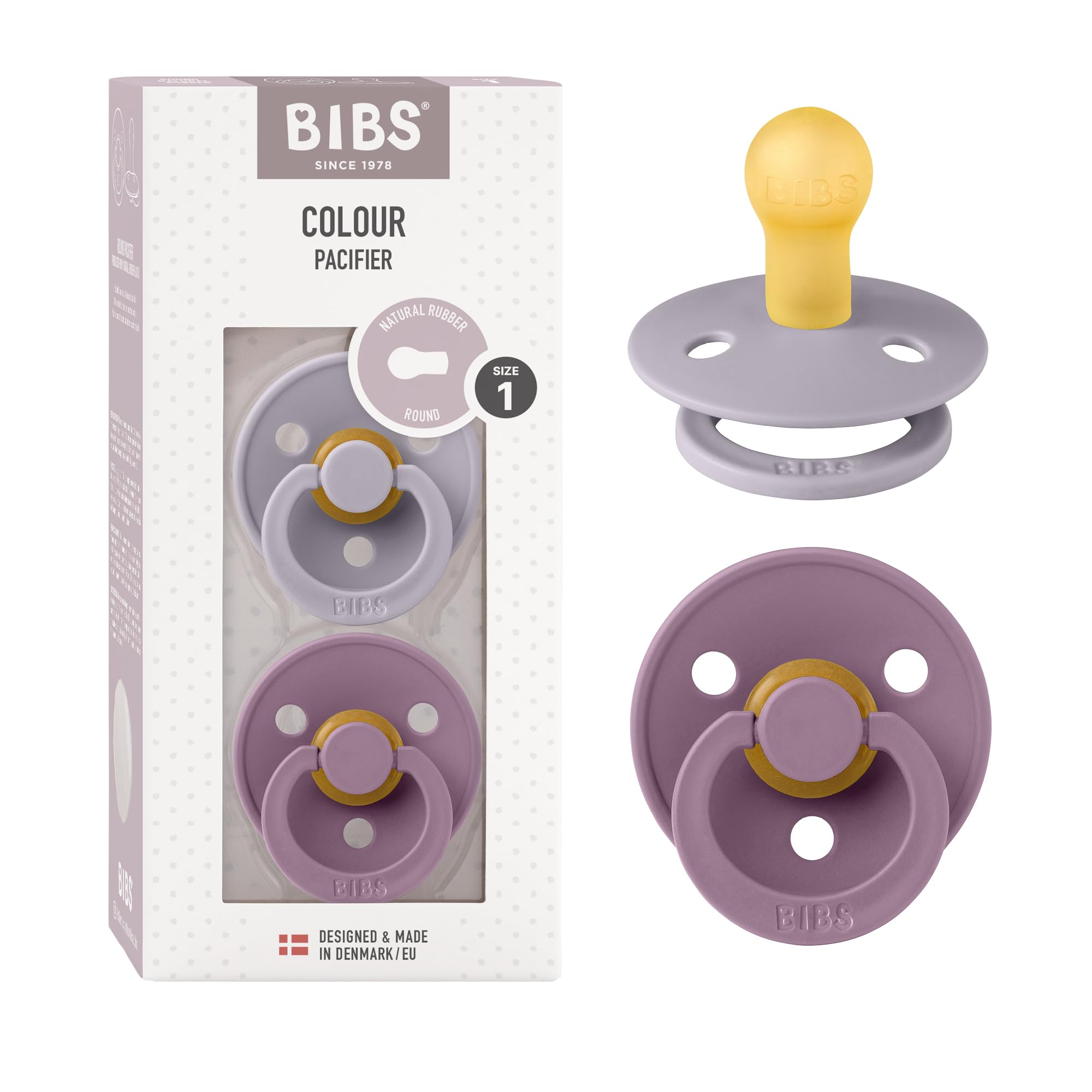 BIBS Colour Paquete de 2 chupetes. Libre de BPA, Tetina redonda. Látex natural, Talla 1 (0-6 meses), Baby Blue/Baby Blue — view 166