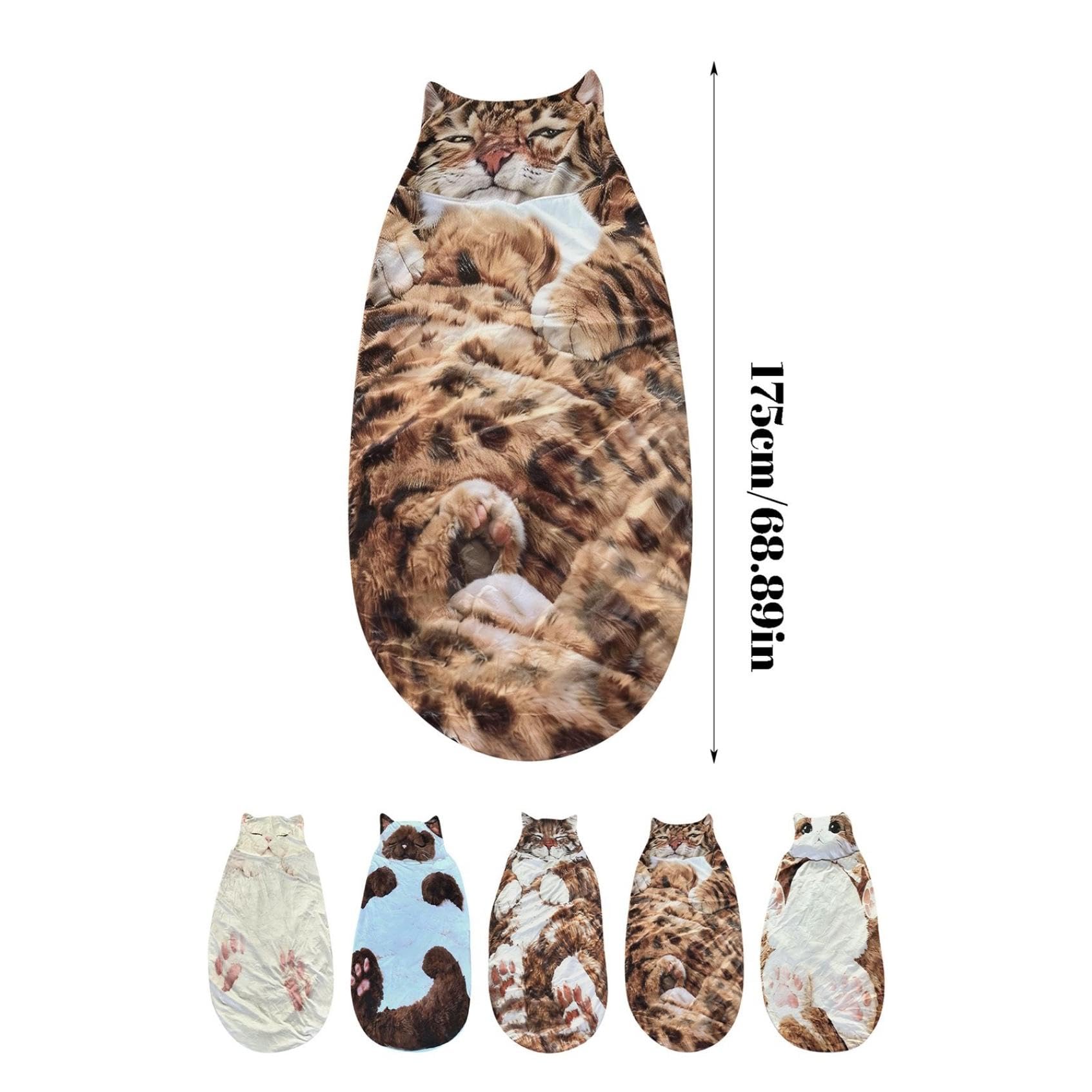 Sac de couchage pour chat pour homme, sac de couchage moelleux pour adulte, motif enveloppe géante en peluche pour le camping et les soirées pyjama, couverture de détente en polaire douce et chaude