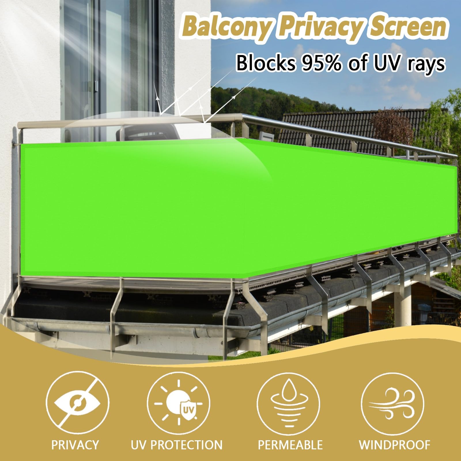 Outdoor 1,75 x 6,5 mUV ochrona przed wiatrem i wodą żywica nieprzezroczysta idealna na balkon jasnozielony kolor