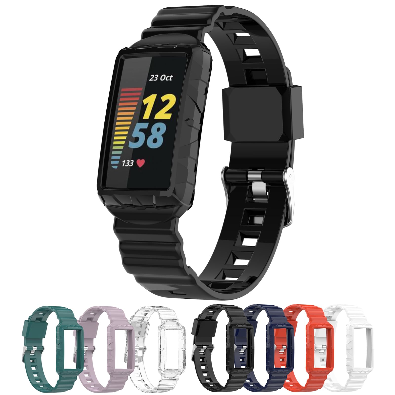 MOTONG Compatible with Fitbit Charge 6 Replacement Band - TPU Replacement Wrist Watch Band Strap Compatible with Fitbit Charge 6/5/4/3(TPU Black)