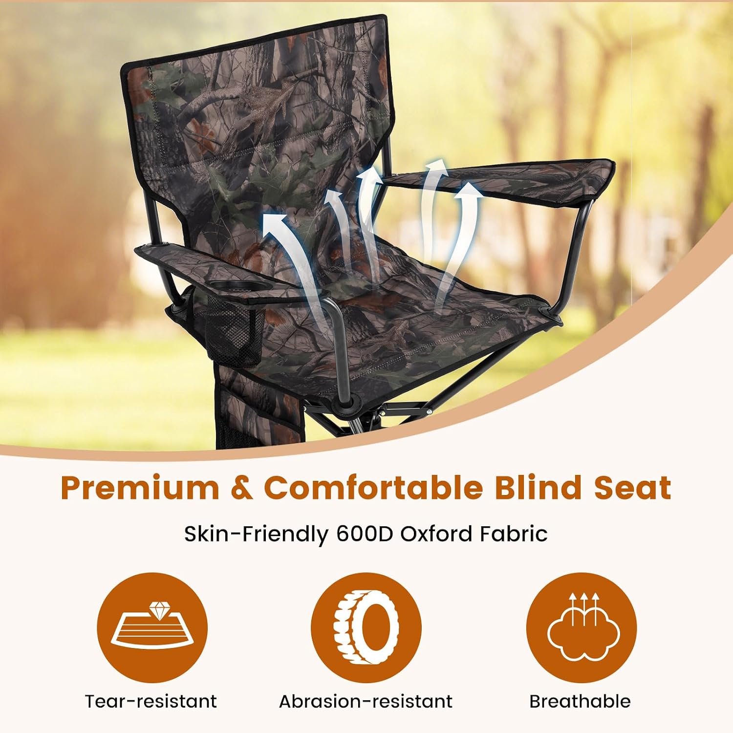 Tangkula Hunting Chair, 360 Degree Silent Swivel Blind Chair with Cup Holder, Storage Pocket, Portable Folding Hunting Chairs with Carrying Bag for Blinds, Camping, No Assembly Needed (Camouflage)