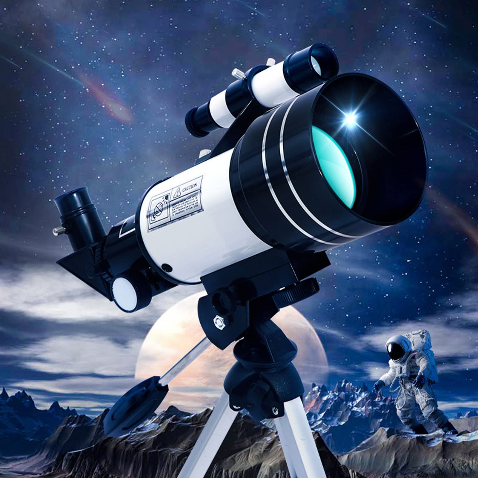 SDFK Telescopios para Adultos De Astronomía, Telescopio Refractor De Longitud Focal De 300 Mm De Apertura De 70 Mm para Niños Principiantes, Telescopio Portátil con Trípode