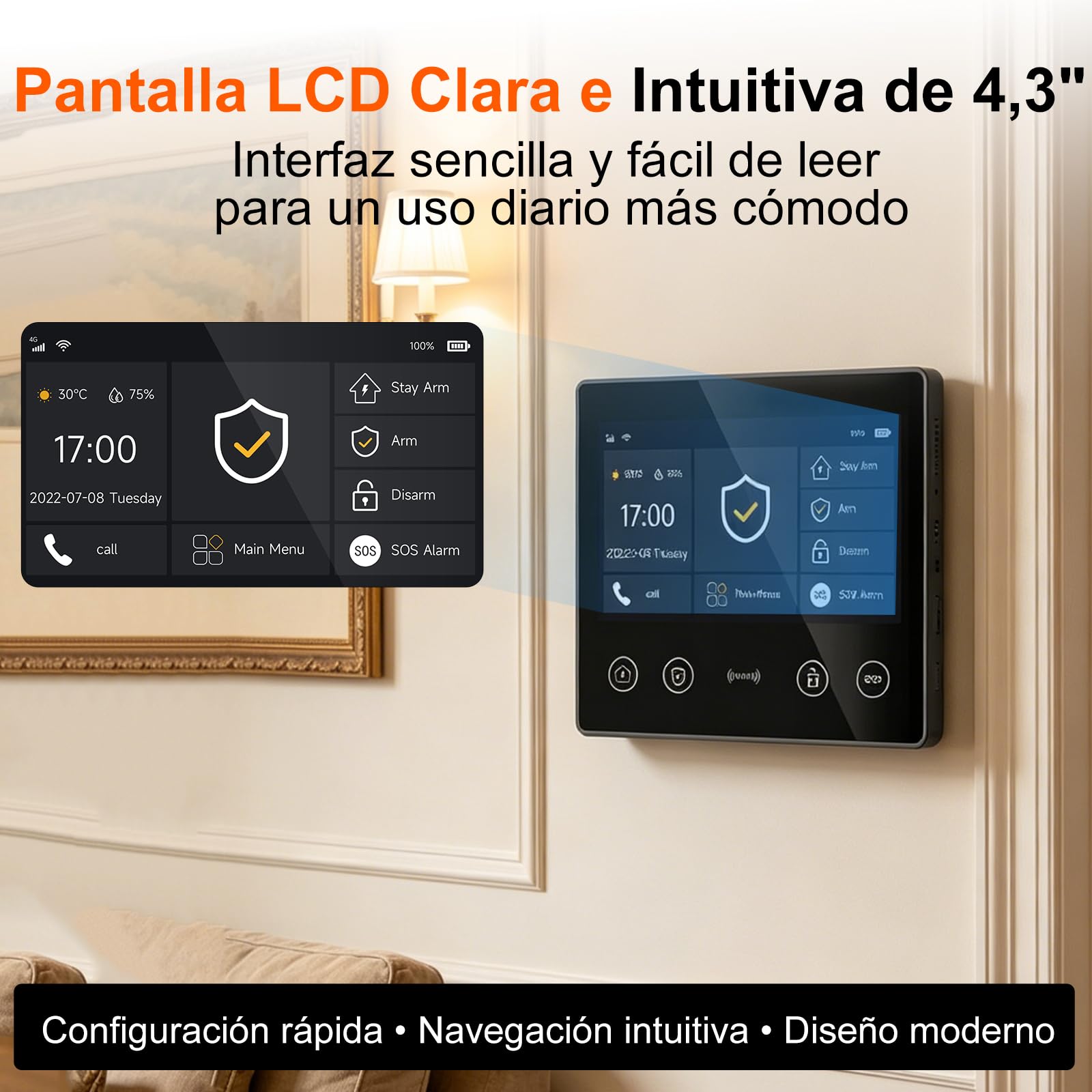 XUK Alarmas para Casa 4G + WiFi, Kit Alarma Casa Sin Cuotas ni Suscripción | Pantalla táctil de 4,3", detectores de apertura y movimiento incluidos, app Tuya Smart, compatible con Alexa y Google