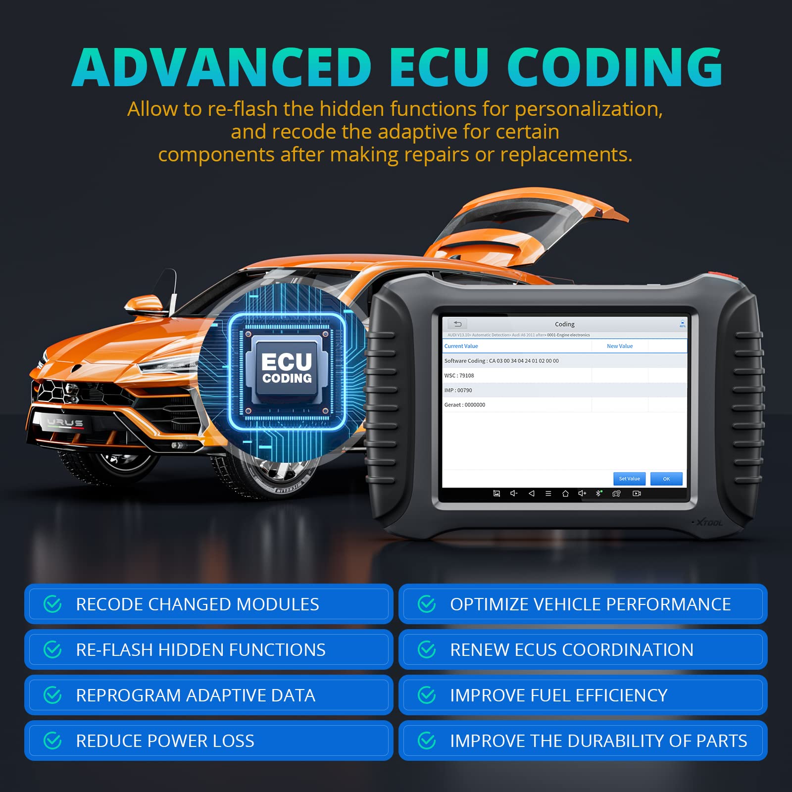 XTOOL A80 Wireless Diagnostic Tool ( with NonOBDII Adapter Kit), BiDirectional Scan Tool with