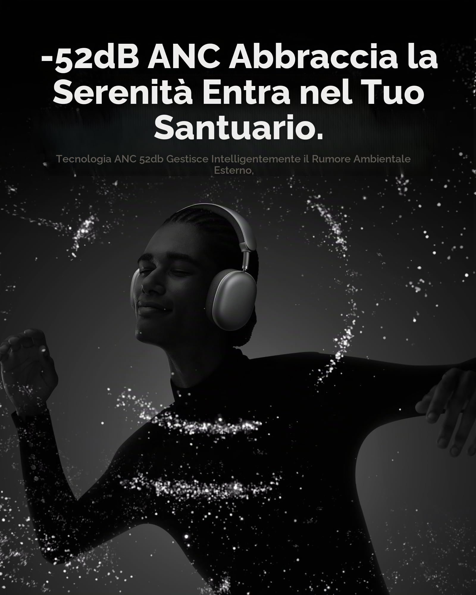 Picun F8 Pro Hybrid ANC Bluetooth Cuffie Over-Ear, tempo di riproduzione 140H, tracking, diverse modalità di cancellazione del rumore, suono regolabile tramite app, USB-C, senza fili per viaggi e