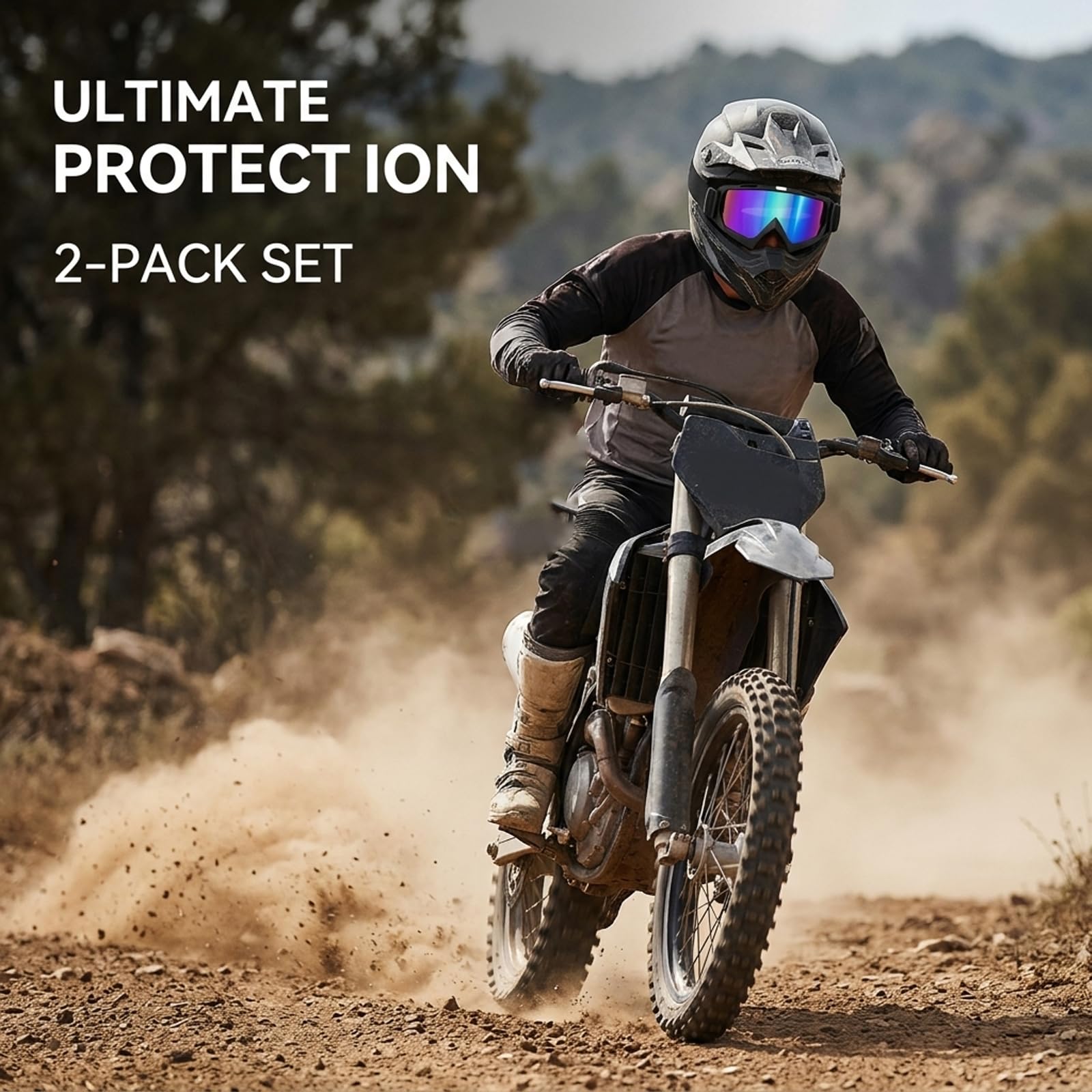 2 Stück Motocross Brille Set, MTB Brille mit weißem und schwarzem Rahmen, Crossbrille für Motorradfahrer und Mountainbiker, Motorradbrille für Brillenträger, Kompatibel mit Cross Helm und Vollvisier