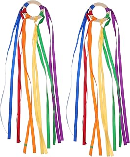 Toyvian 2 Peças Fita De Arco-Íris Montessori Fita Brinquedos Waldorf Mão Pipa Arco-Íris Fita De Mão Pipa Brinquedos Waldorf Anel De Dança Arco-Íris Chocalho Brinquedos Infantis Brinquedos