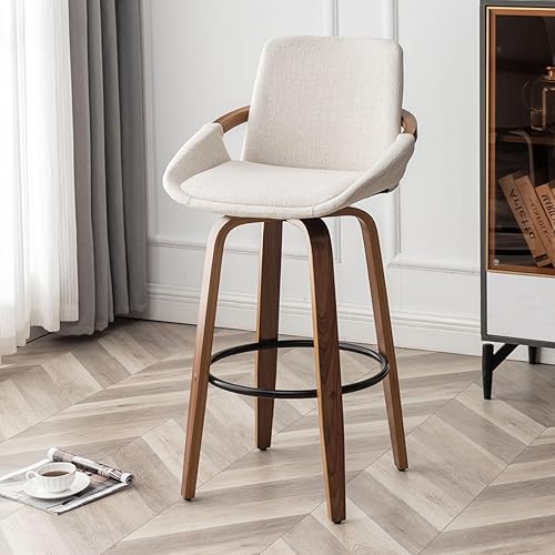LUNLING Taburetes de bar de altura de barra de 25.6 pulgadas, sillas de bar retro modernas de mediados de siglo, con aspecto de lino beige carbón,