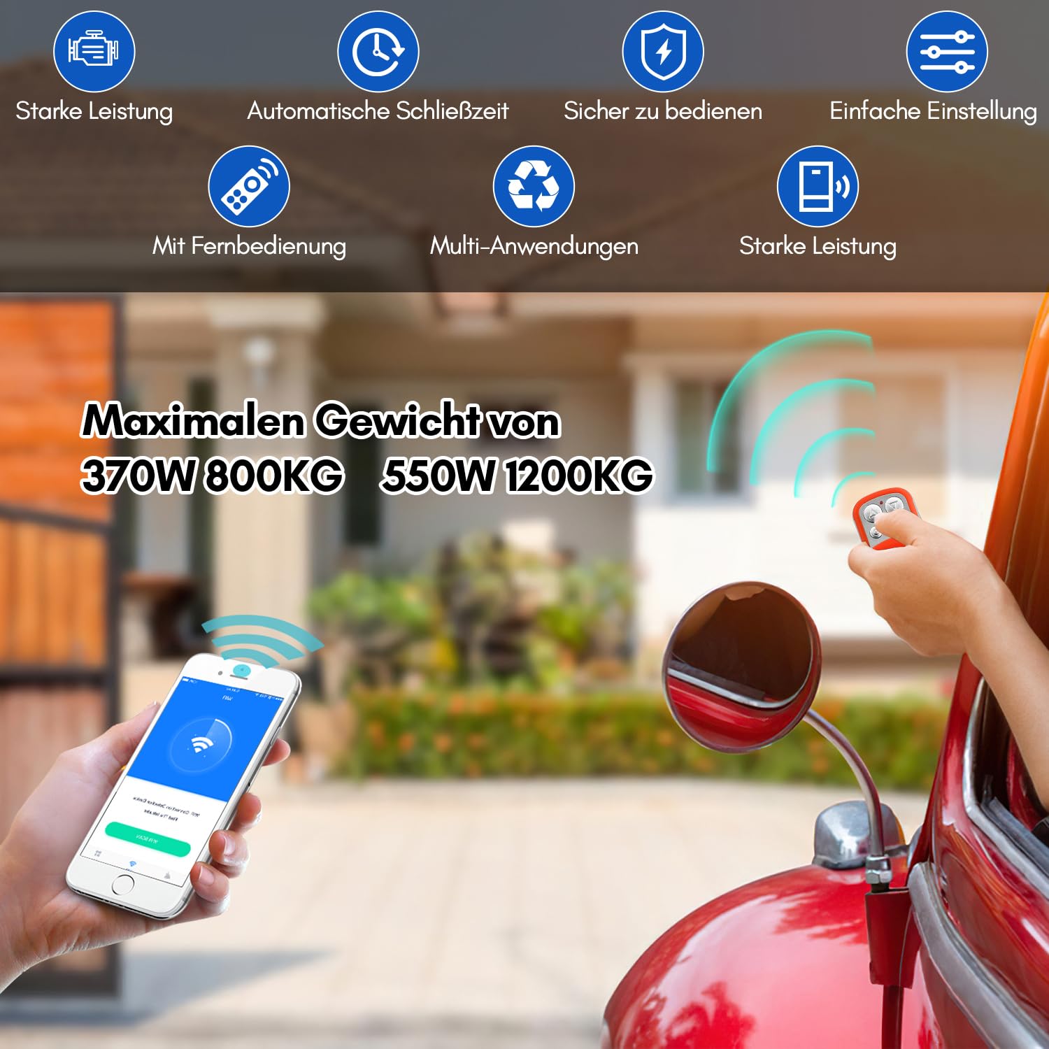 Motor Puerta Corredera 550W 1200KG Motor para Puerta Corredera Smart WiFi Accionamiento Eléctrico De Puerta con 4M Cremallera, 2 Mandos de Garaje, Kit Motor Puerta batiente
