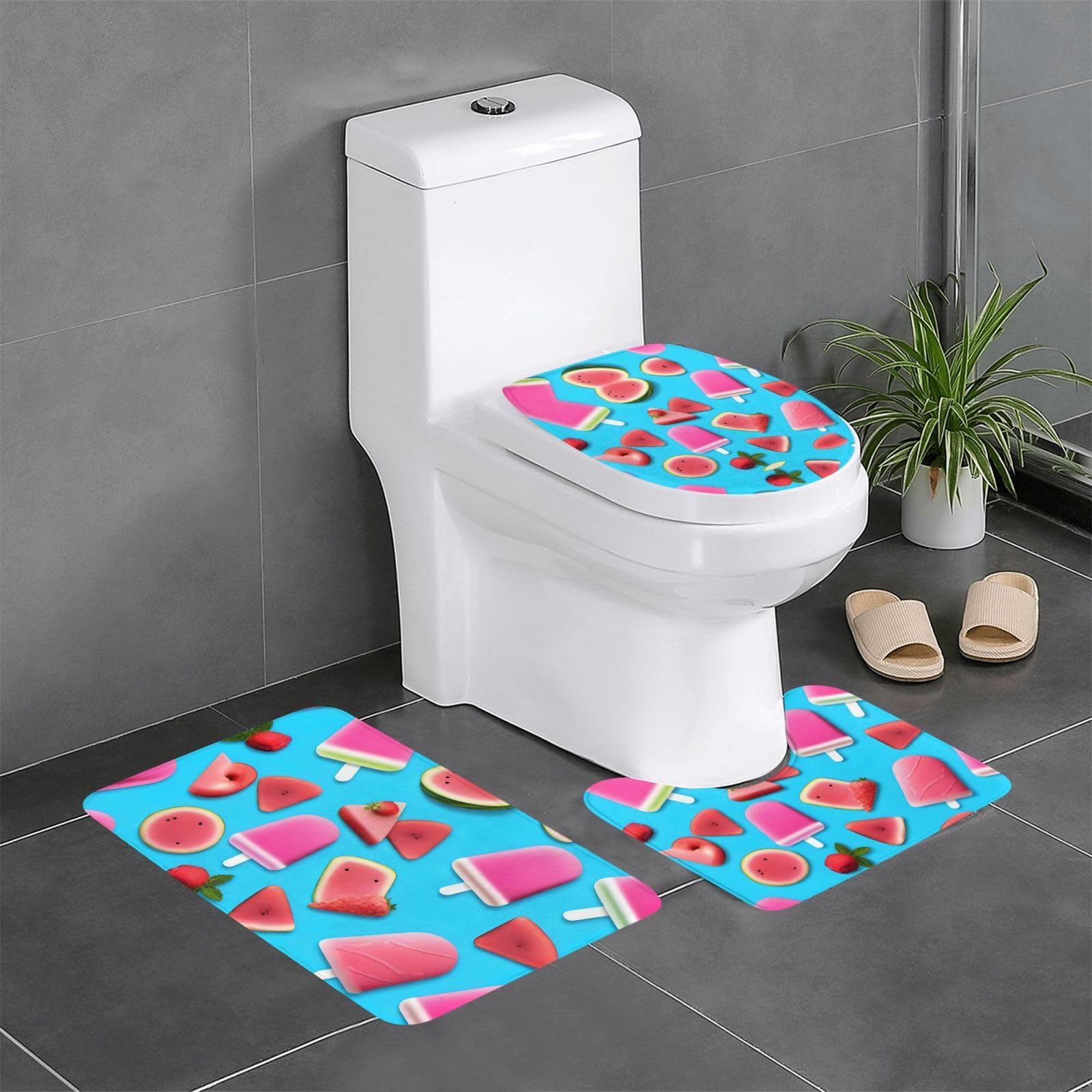 Tapis de salle de bain 61 x 40,6 cm bleu poudré avec tapis WC