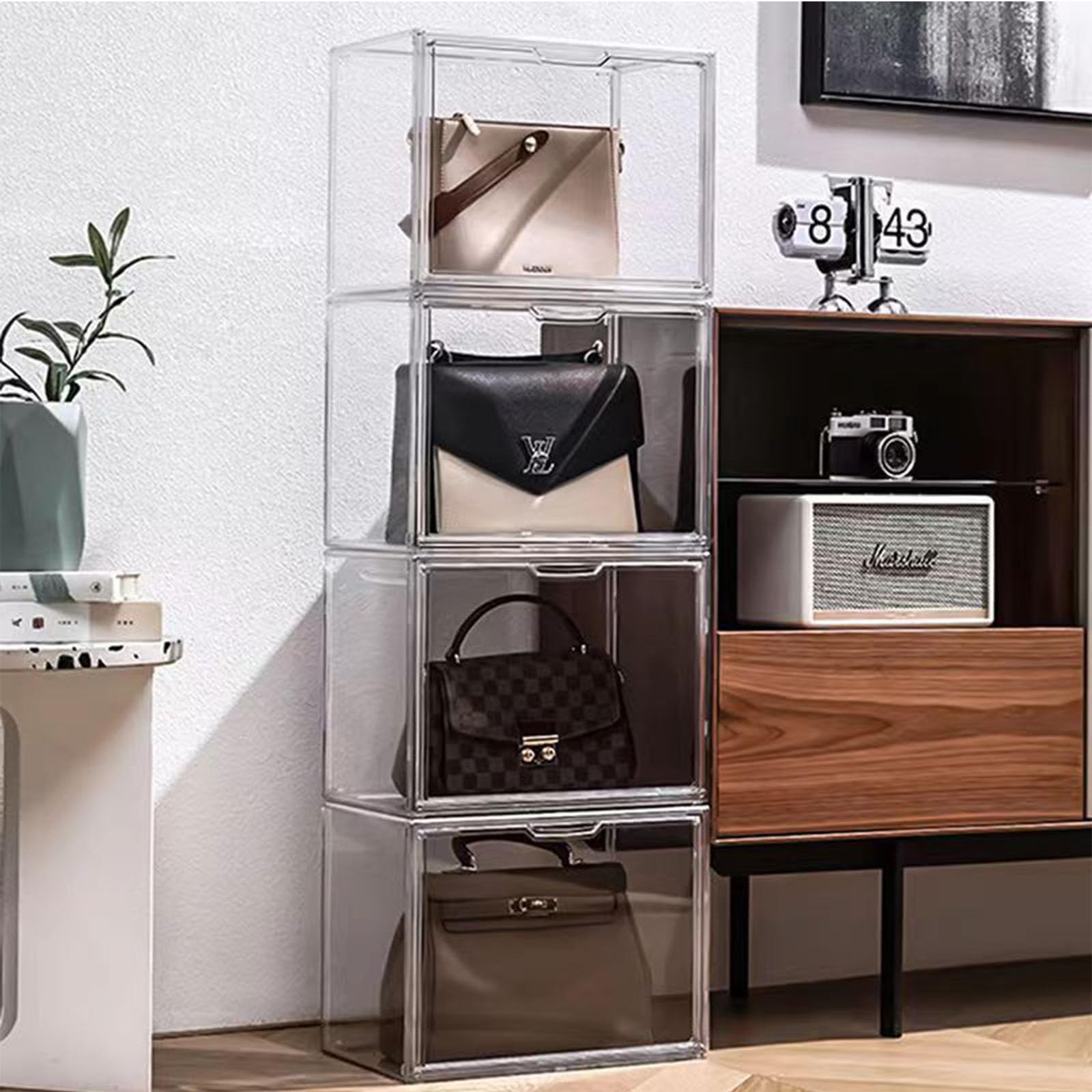 Scatola di plastica acrilica, Trasparente impilabile con porta magnetica, Per i giocattoli, Collezione, Cosmetici, Scarpe, Libri (3)