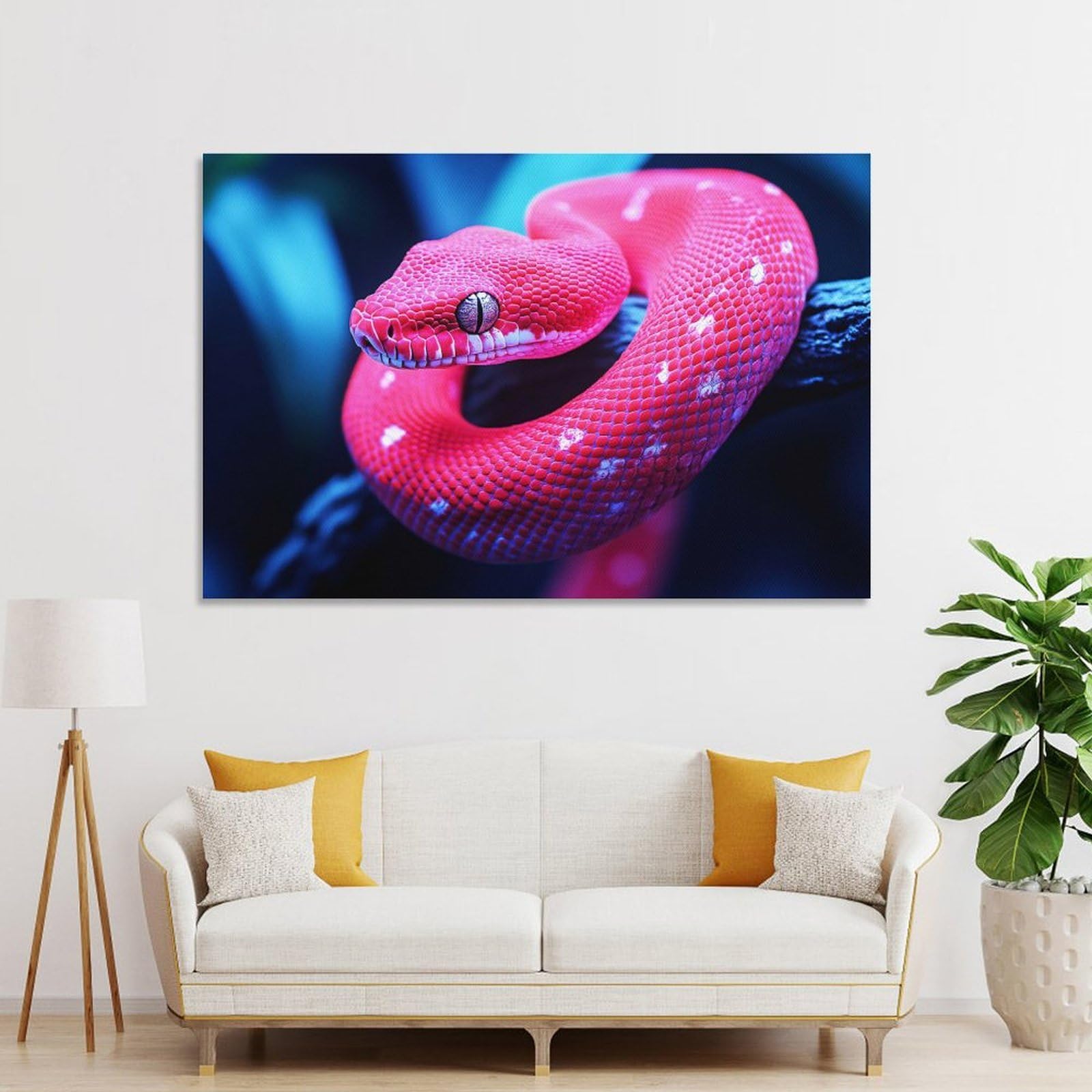 Junmoney Decorative Wall Artwork Red Snake Coiled on Branch, 20x30inch(50x75cm), for Corridors, Hallways Or Apartment Entries, Wall Decor to Refresh Empty Corners