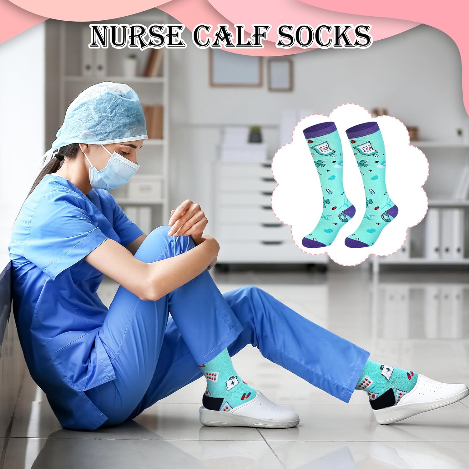 12 Pairs Nurses Calf Socks for Women Nurses Week Gifts Bulk Novelty Cotton Socks Cna Week Emt Rn Lpn Nursing Assistants Gift for Nursing Graduation Favors