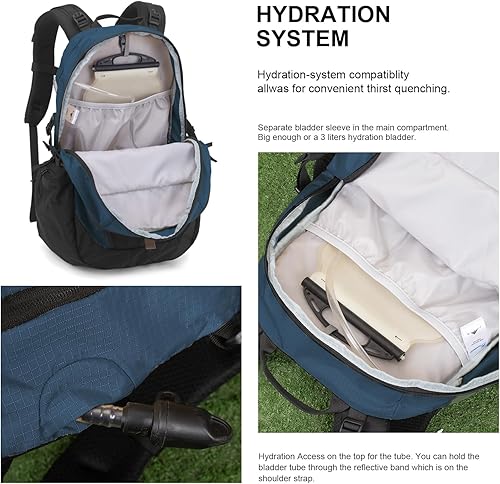 Miniatura 4 de MOUNTAINTOP Mochila de senderismo de 40L Mochila ligera para acampar con correa de cintura y cremalleras YKK, Negro&azul, Mochilas Daypack