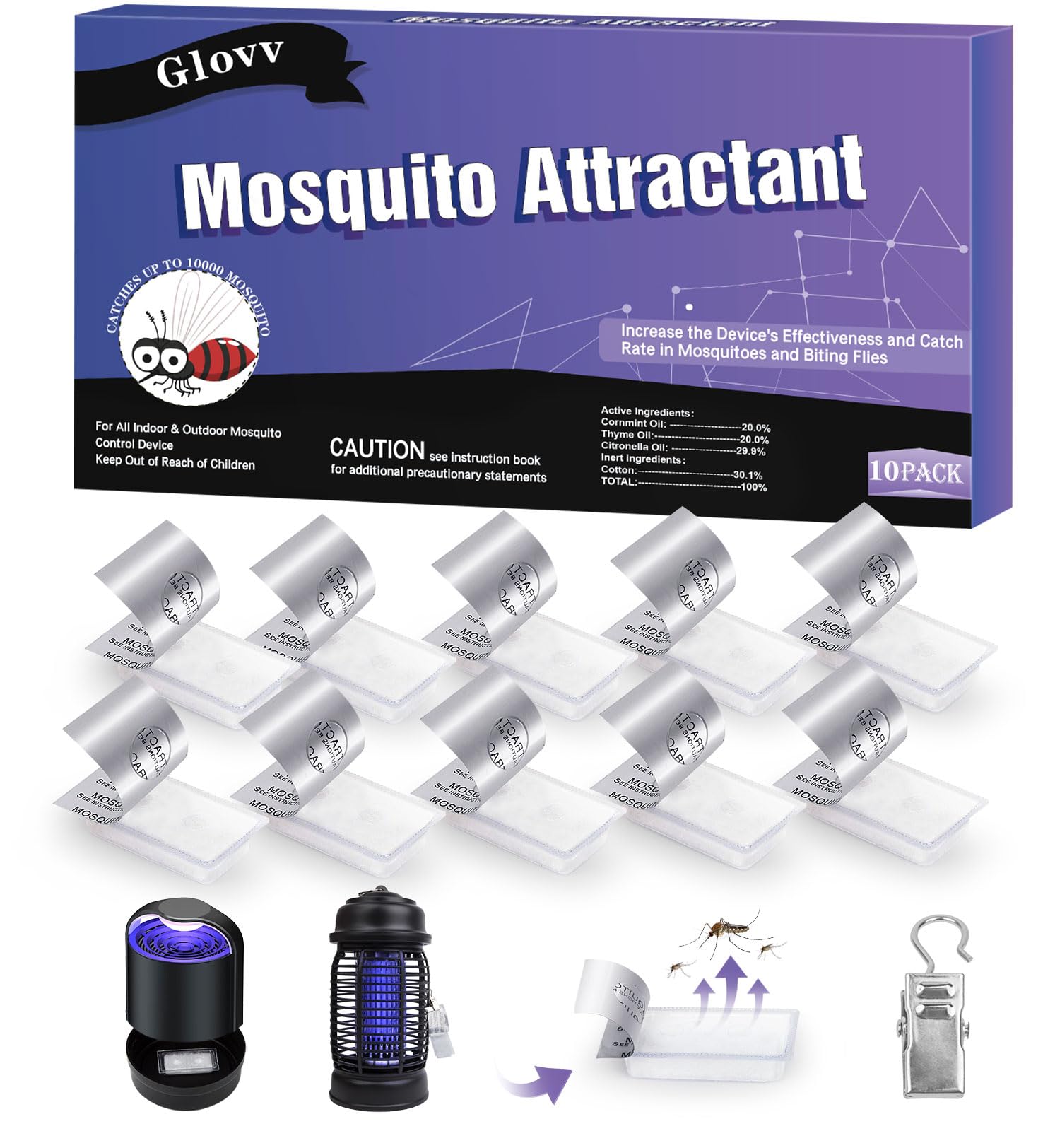 Glovv 10 Pack Mosquito Attractant Bait Refill, Mosquito Bits Octenol Lure for Bug Zapper & Fly Traps, Compatible with All Flying Insect Mosquito Trap