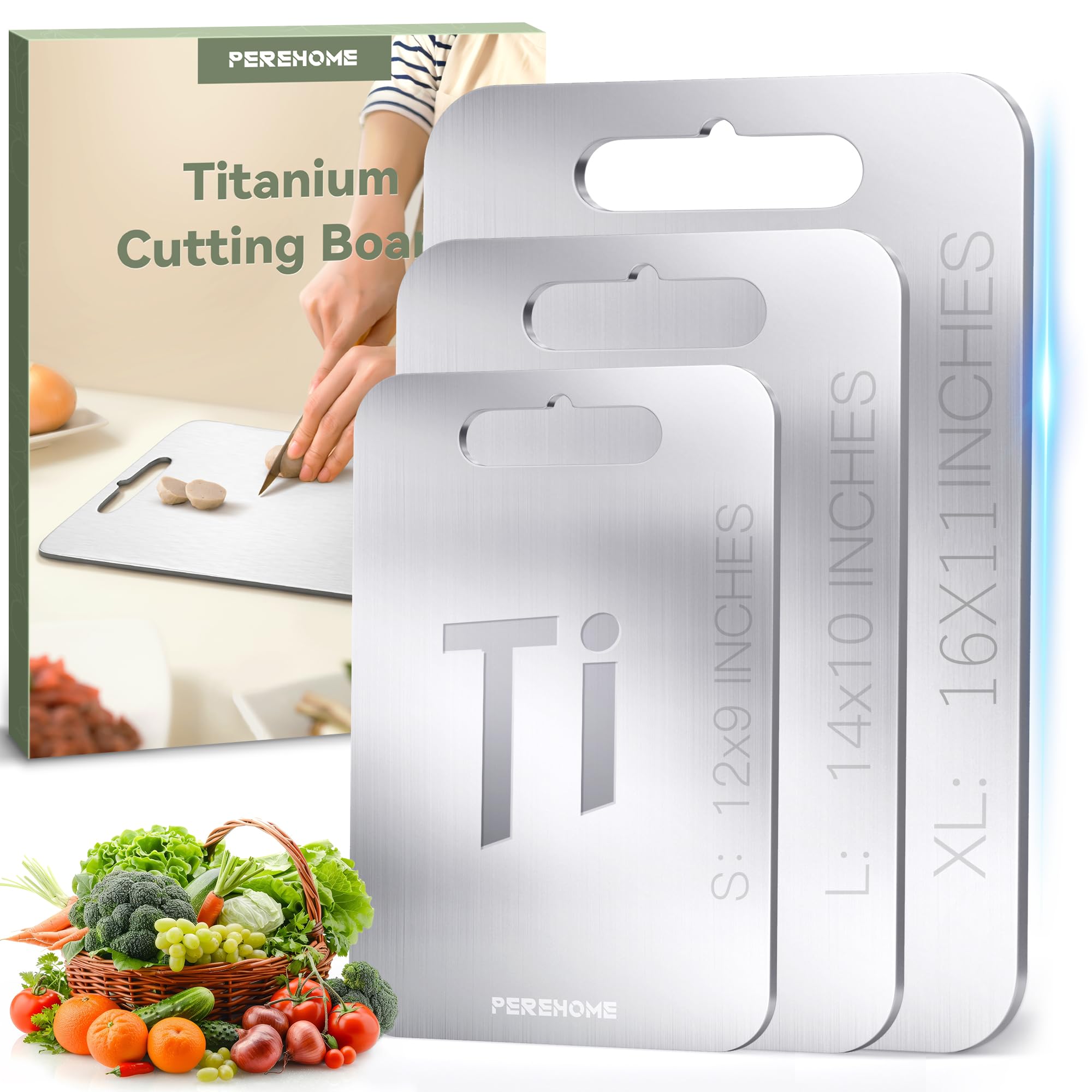 3pcs Titanium Cutting Board for Kitchen, Cutting Board Double Sided Food Grade, Chopping Boards with Handle, Dishwasher Safe, Cutting Boards For Meats, Fruits, Vegetables, Christmas Gifts