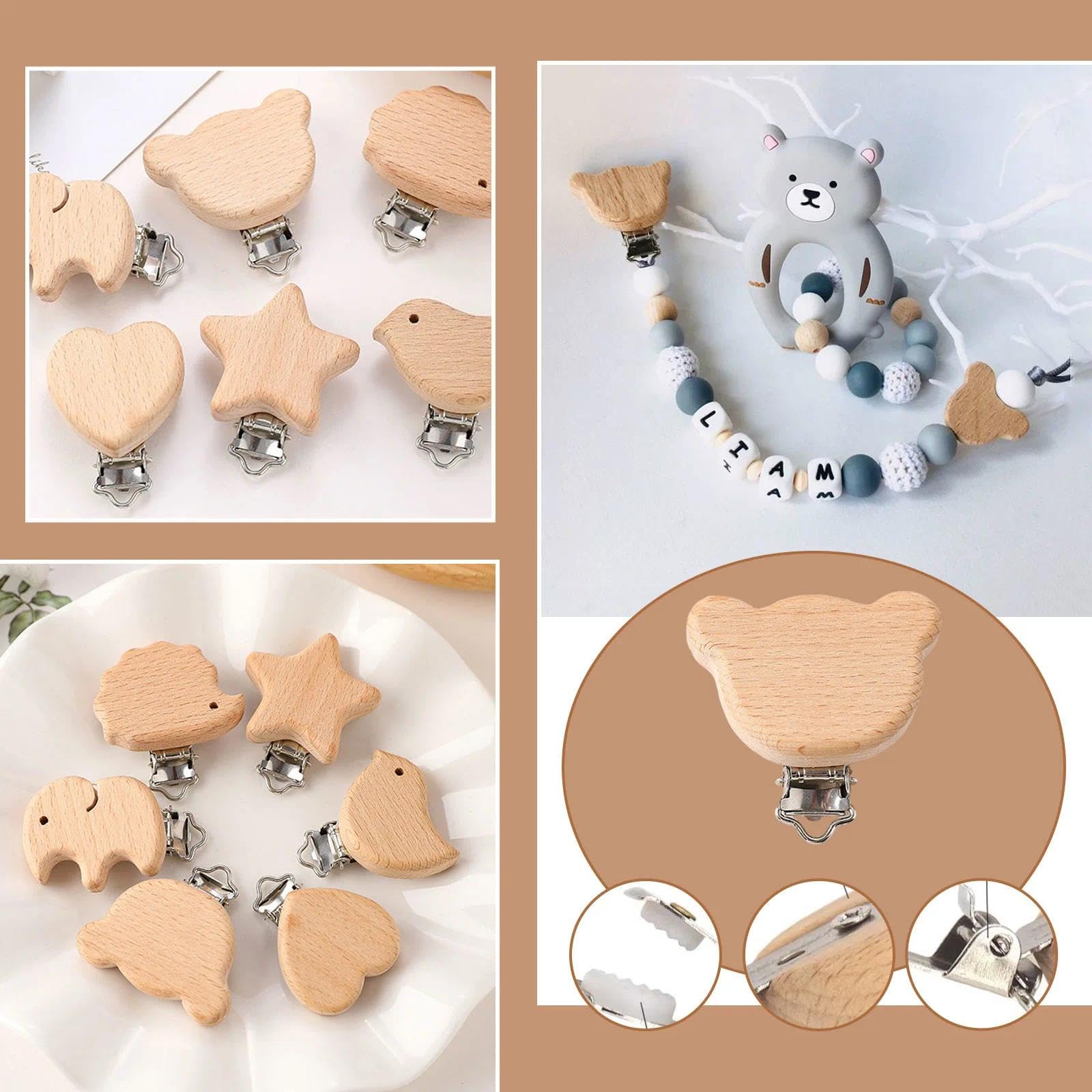 4 clip per ciuccio in legno, clip per ciuccio, clip per ciuccio, accessori