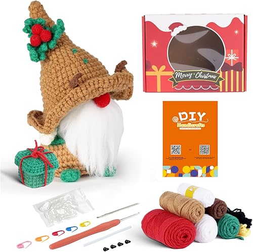 plencell Kit de ganchillo de Navidad para principiantes, regalos de Navidad, kits de ganchillo de Papá Noel para adultos y niños, suministros de