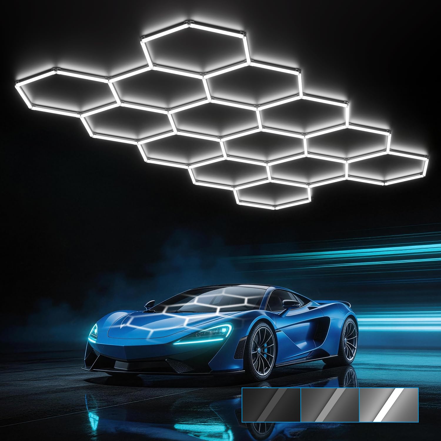 HYPERLITE Gen 2 Hexagon Garage LED Light, Upgraded 3 Level