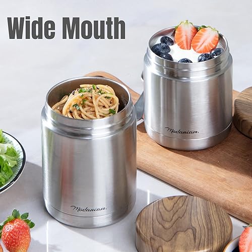 Miniatura 5 de Juego de 2 tarros de alimentos aislados de acero inoxidable (16 onzas + 12 onzas), boca ancha, termo de sopa para almuerzo de comida caliente,