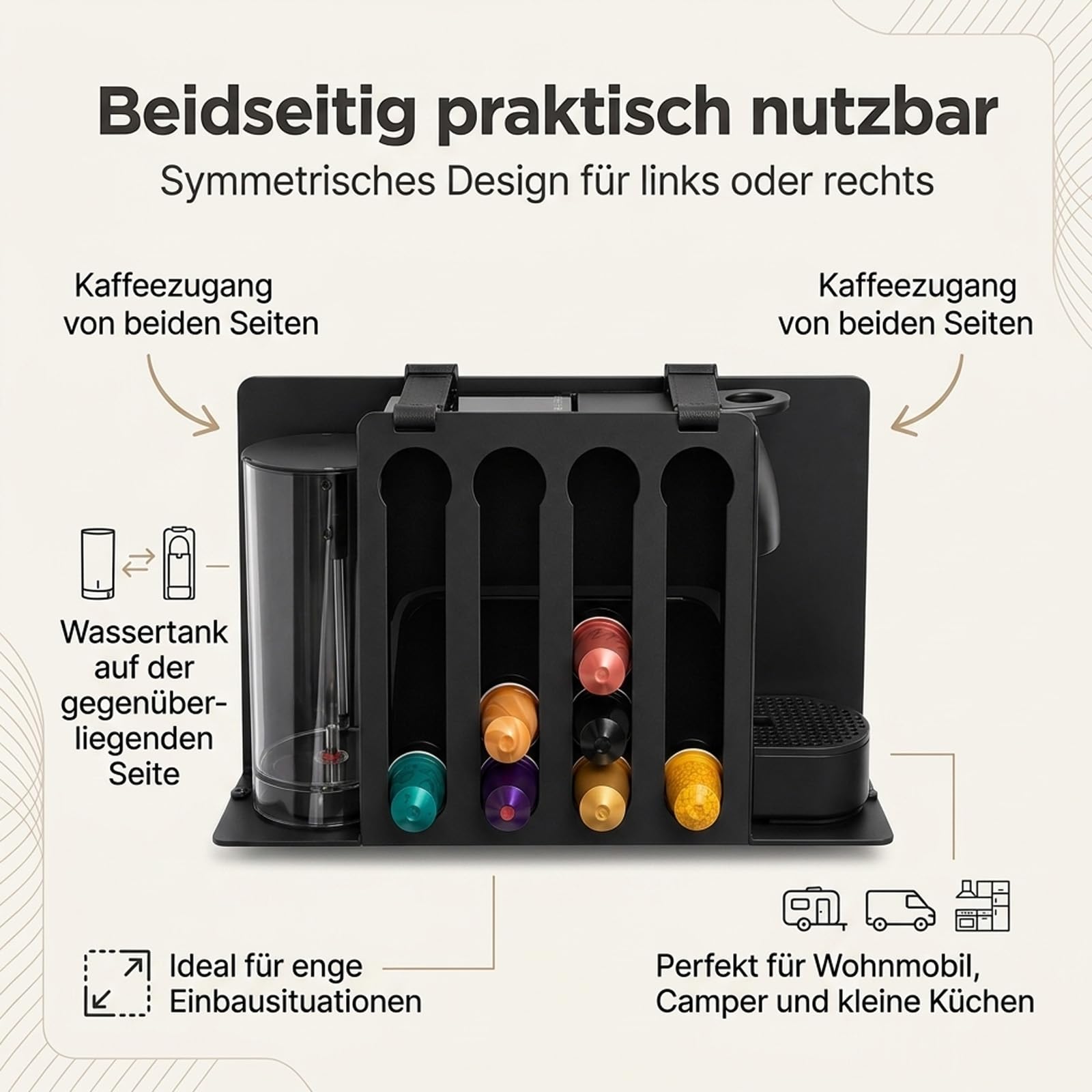 Wandhalterung kompatibel mit Krups Nespresso Essenza Mini, mit Kapselhalter, platzsparende Halterung für Wohnmobil, Camper, Wohnwagen und kleine Küchen