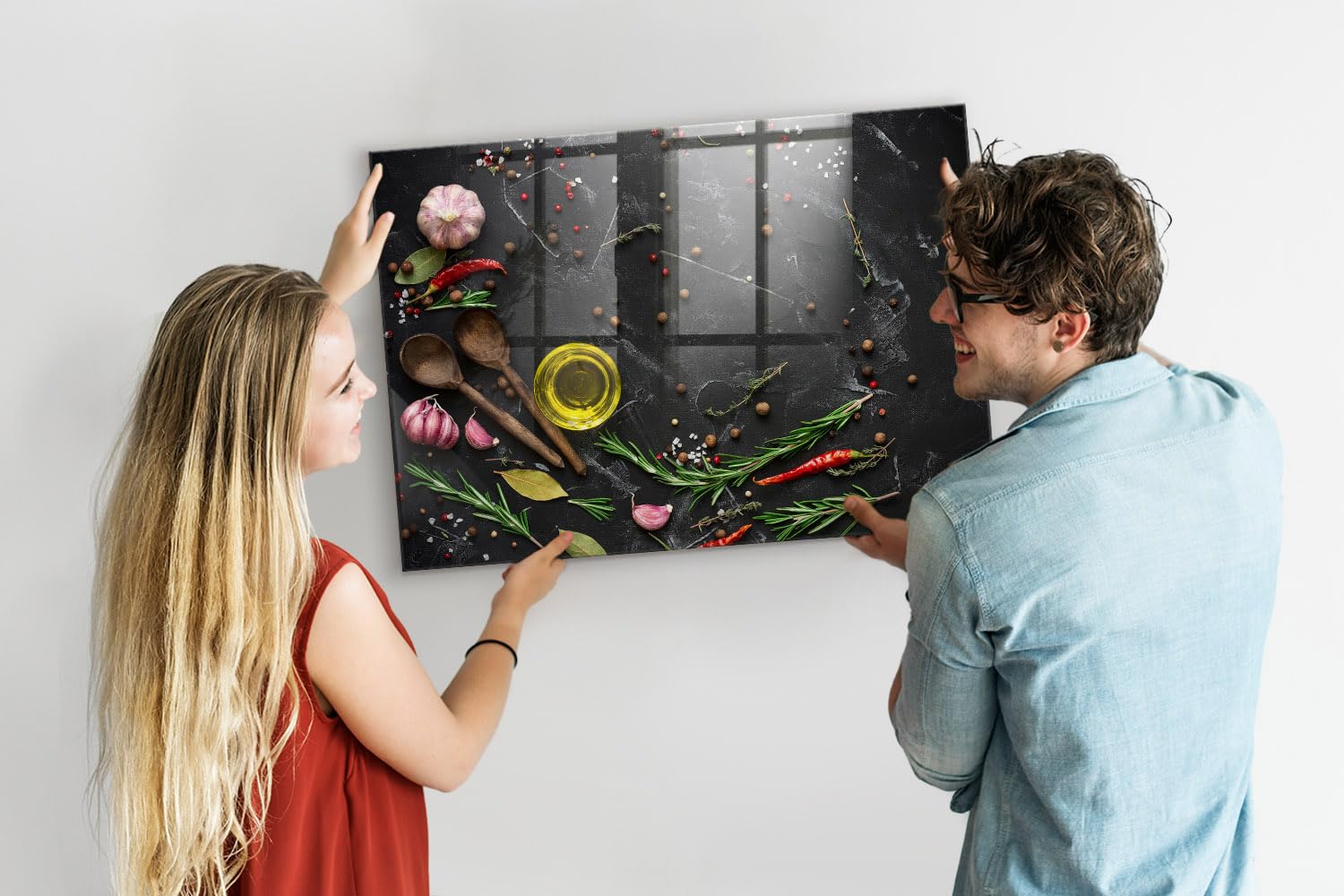 Glasmagnettafel schwarz | Magnetisches Whiteboard aus Glas | Inkl. Neodym-Magneten & Wandhalterung | Stilvolle Schreibfläche für modernes Bürodesign - 100x70cm Gewürze auf dem Tisch