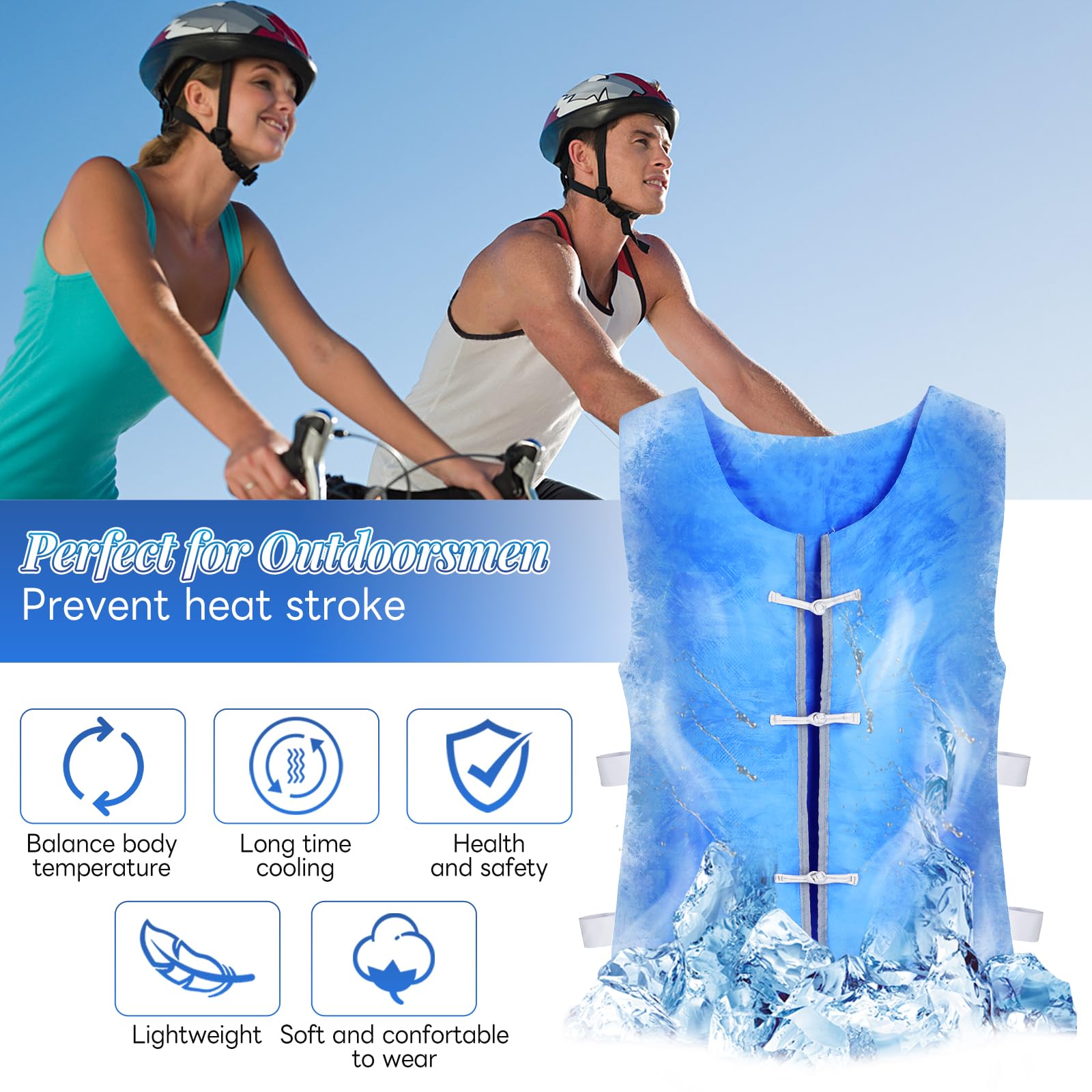 Chaleco Hielo,Chaleco Refrescante tipo cárdigan,Chaleco Refrescante para Hombre y Mujer,Chaleco Hielo Resistente al Calor Verano,Chaleco de hielo para deportes al aire libre, altas temperaturas