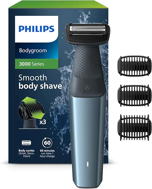 Philips Bodygroom Series 3000, wasserfester Trimmer für Intimbereich und Körper, gründliche und angenehme Rasur, Ganzkörperpflege, 60 Min. Laufzeit, Modell BG3027/03