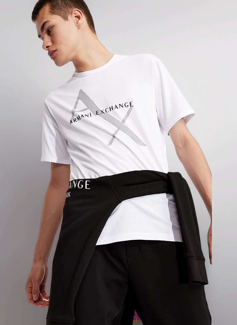 Armani Exchange Men's Tonal and Contrast Logo Core Crew Neck T-Shirt