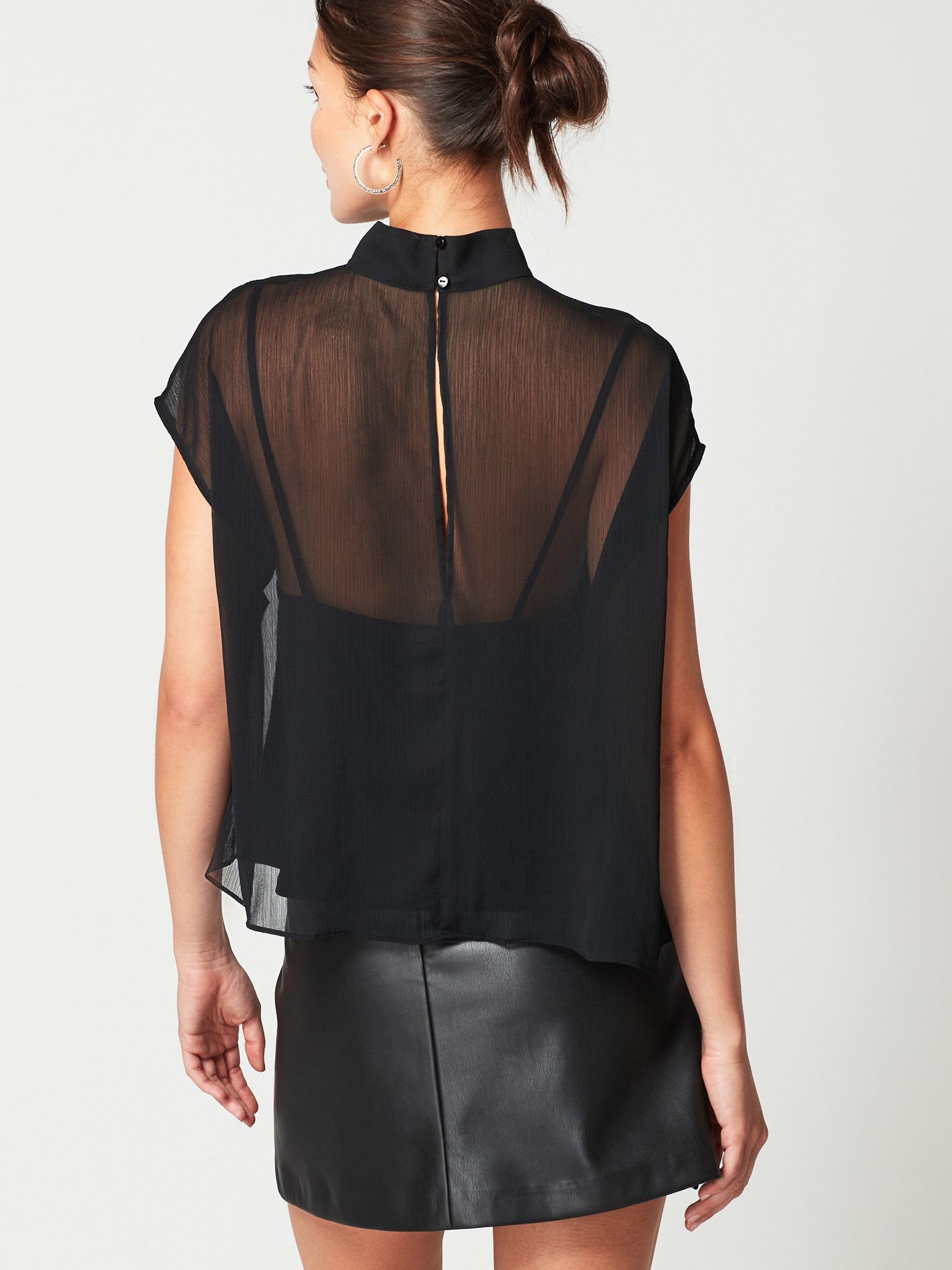 NEXT Donne Top con maniche ad aletta e rivestimento trasparente