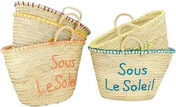 AUBRY GASPARD - Panier Cabas Palmier avec Inscription Laine ' - Fibre Naturelle Artisanale - Couleur Assortie - vendu à la pièce – envoi couleur aléatoire